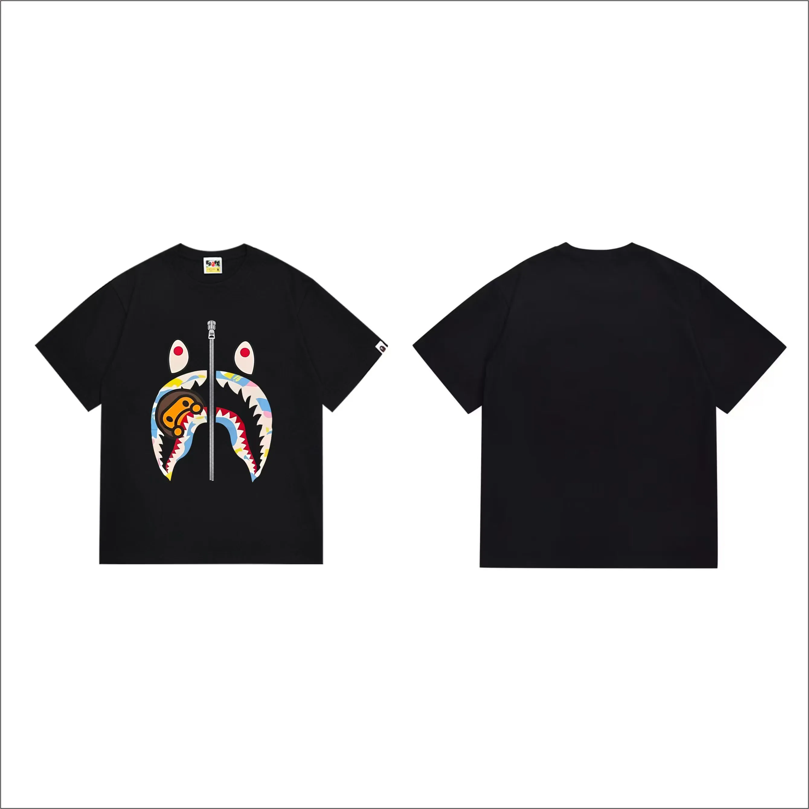 SC1013#p110💰 (top version) BAPE uses 260 grams of high-quality high-weave pure cotton fabric, double yarn combed, soft and non-pilling texture, imported environmentally friendly printing glue, bright and three-dimensional pattern, quality 💥Same style for men and women, the upper body is trendy Color: Black White Size: S M L XL XXL