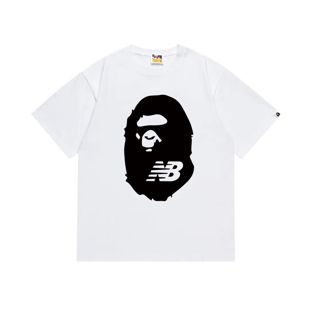 P110 SC053# (top version) BAPE Ape Man Head joint NB letter printed short-sleeved T-shirt with letter printing on the back. Made of 260 grams of high-quality high-woven pure cotton fabric. Double yarn combed. The texture is soft and does not pill. Imported environmentally friendly printing glue. The pattern is bright and three-dimensional. Quality 💥Same style for men and women. The upper body is trendy. Color: black and white. Size: S M L XL XXL