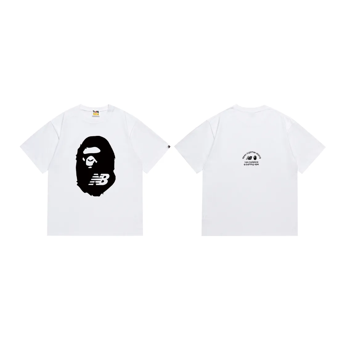 P110 SC053# (top version) BAPE Ape Man Head joint NB letter printed short-sleeved T-shirt with letter printing on the back. Made of 260 grams of high-quality high-woven pure cotton fabric. Double yarn combed. The texture is soft and does not pill. Imported environmentally friendly printing glue. The pattern is bright and three-dimensional. Quality 💥Same style for men and women. The upper body is trendy. Color: black and white. Size: S M L XL XXL