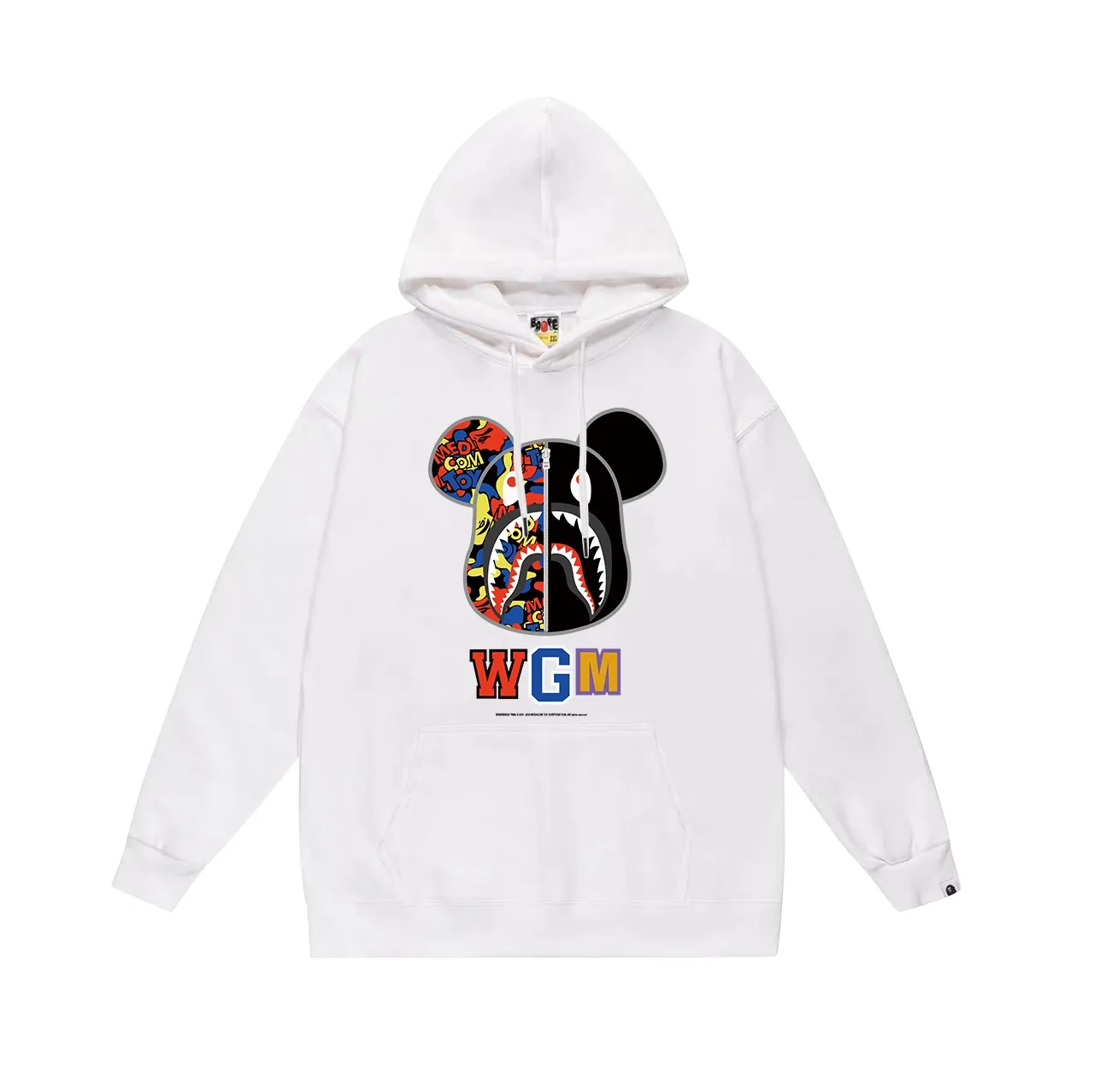 Model No. SC643#terry p160 plus velvet p180💰 (top version) BAPE MEDICOM TOY BE@R camouflage violent bear co-branded printed hooded sweatshirt Made of 380g large terry 430g silver fox velvet (drop shoulder large version) fabric, soft texture and no pilling Imported environmentally friendly printing glue The pattern is bright and three-dimensional Quality 💥Same style for men and women The upper body is trendy Color: black white gray Size: S M L XL XXL