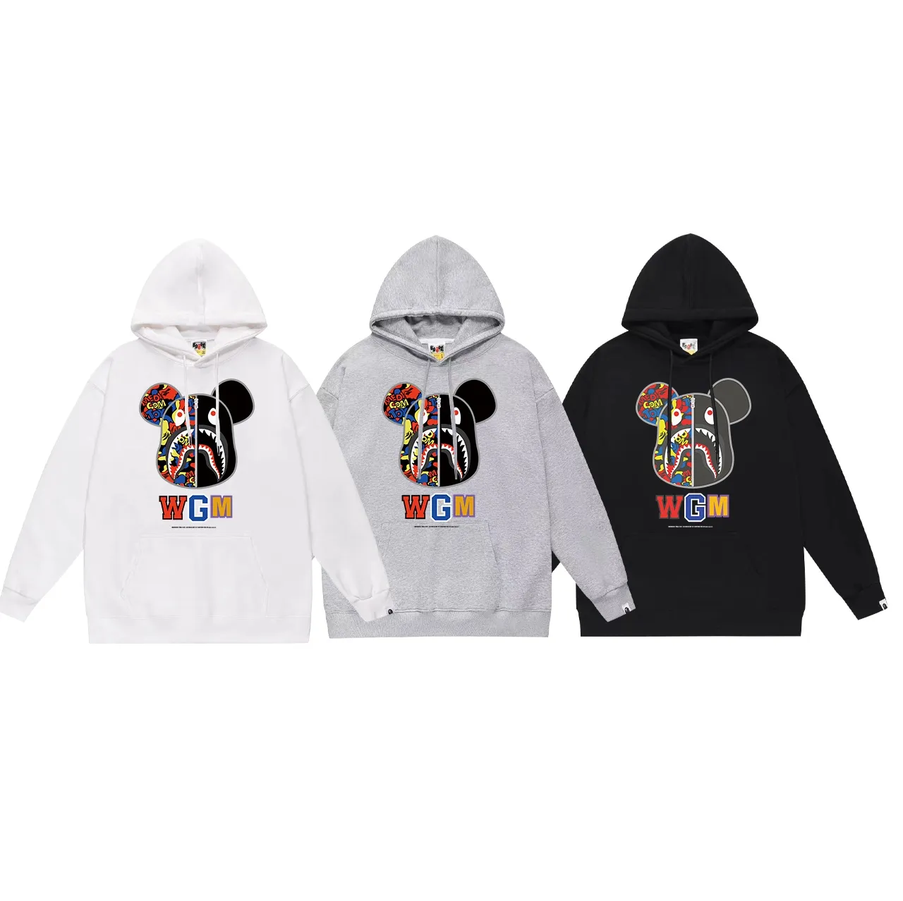 Model No. SC643#terry p160 plus velvet p180💰 (top version) BAPE MEDICOM TOY BE@R camouflage violent bear co-branded printed hooded sweatshirt Made of 380g large terry 430g silver fox velvet (drop shoulder large version) fabric, soft texture and no pilling Imported environmentally friendly printing glue The pattern is bright and three-dimensional Quality 💥Same style for men and women The upper body is trendy Color: black white gray Size: S M L XL XXL