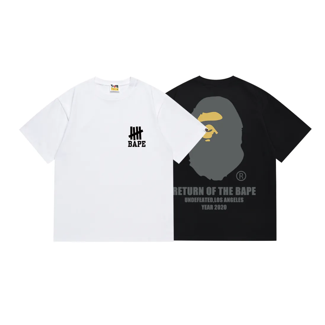 SC170#p110💰 (top version) BAPE co-branded five-bar ape letter pattern printed short-sleeved T-shirt. Made of 260 grams of high-quality high-weave pure cotton fabric. Double yarn combed. The texture is soft and non-pilling. Imported environmentally friendly printing glue. The pattern is bright and three-dimensional. The quality is the same for men and women. The upper body is trendy. Color: black white. Size: S M L XL XXL