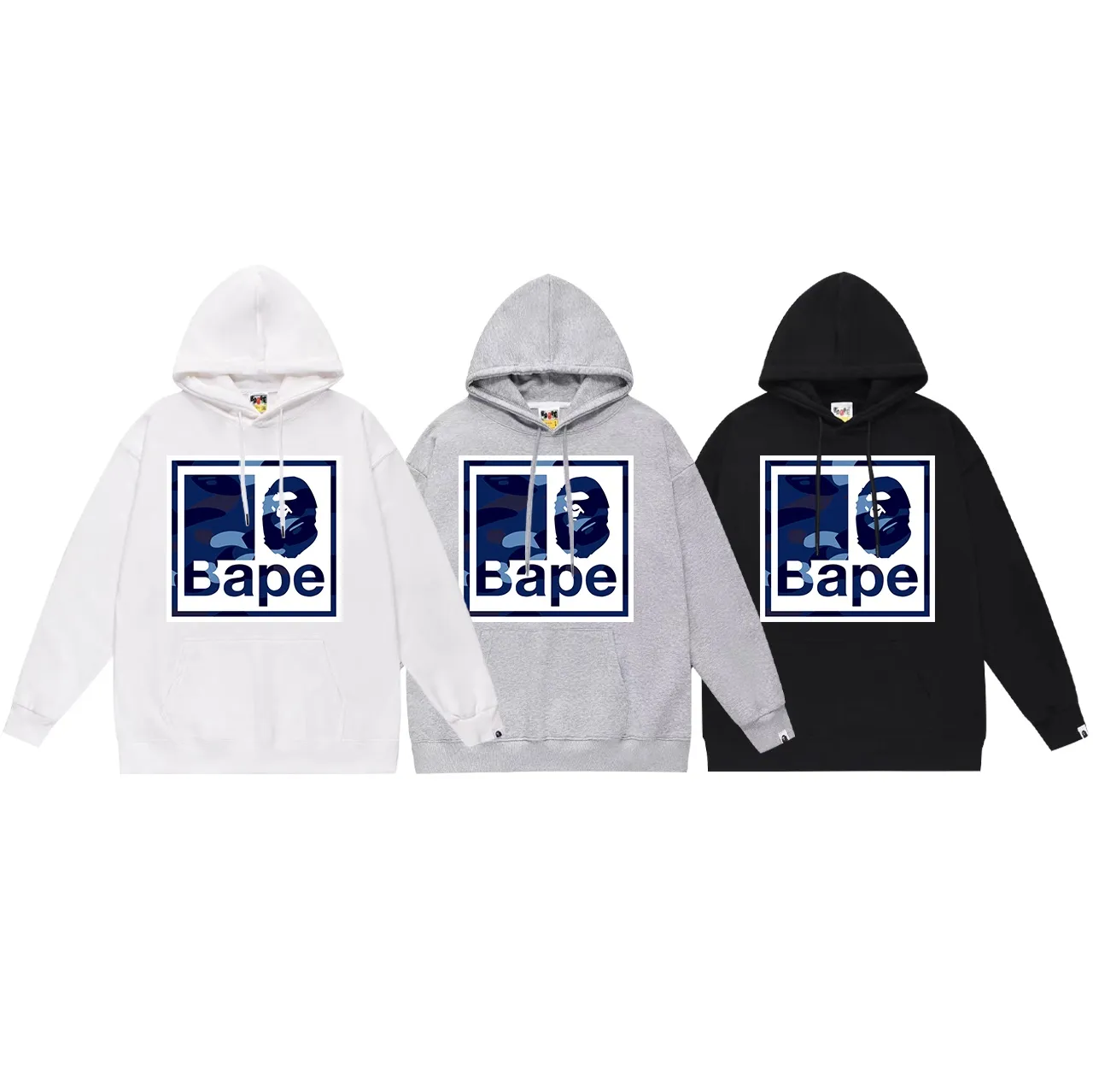 Model No. SC706#terry p160 plus velvet p180💰 (top version) BAPE camouflage ape head letter printed hooded sweatshirt. Made of 380g large terry 430g silver fox velvet (drop shoulder large version) fabric. The texture is soft and non-pilling. Imported environmentally friendly printing glue. The pattern is bright and three-dimensional. Quality💥Same style for men and women. The upper body is trendy. Color: black blue white blue gray blue Size: S M L XL XXL