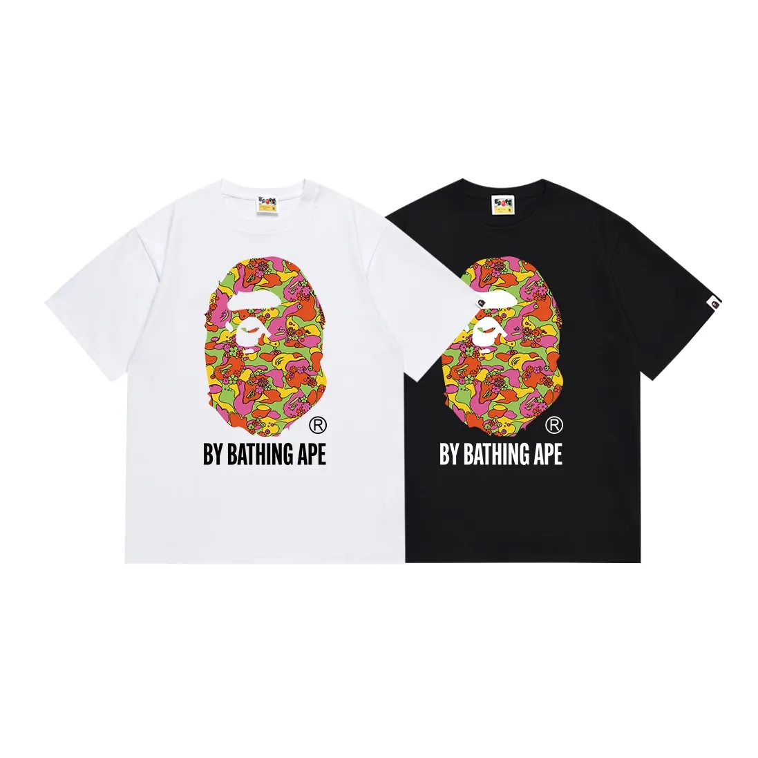 SC083#p110💰 (Top version) BAPE flower camouflage ape head letter printed short-sleeved T-shirt Made of 260 grams of high-quality high-weave pure cotton fabric, double yarn combed, soft and non-pilling texture, imported environmentally friendly printing glue, bright and three-dimensional pattern, quality 💥Same style for men and women, the upper body is fashionable Color: black white Size: S M L XL XXL