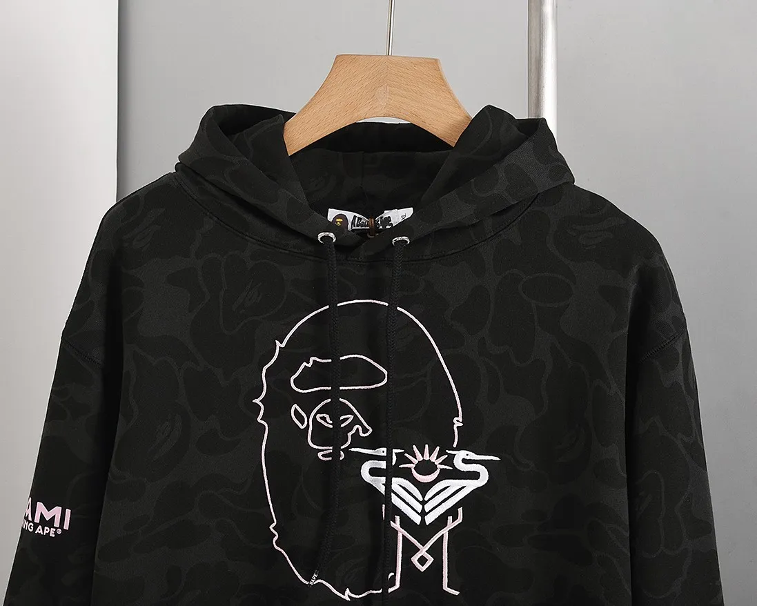 P200 Miami-Model B200 BAPE×inter MIAMI Messi joint Miami International multi-color camouflage hooded sweatshirt Color: black, white, pink Size: S M L XL XXL