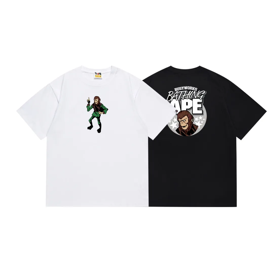 SC137#p110💰 (top version) BAPE ape head pattern letter printed short-sleeved T-shirt Made of 260 grams of high-quality high-weave pure cotton fabric, double yarn combed, soft texture and no pilling Imported environmentally friendly printing glue, bright and three-dimensional pattern, quality 💥Same style for men and women, the upper body is fashionable Color: black white Size: S M L XL XXL