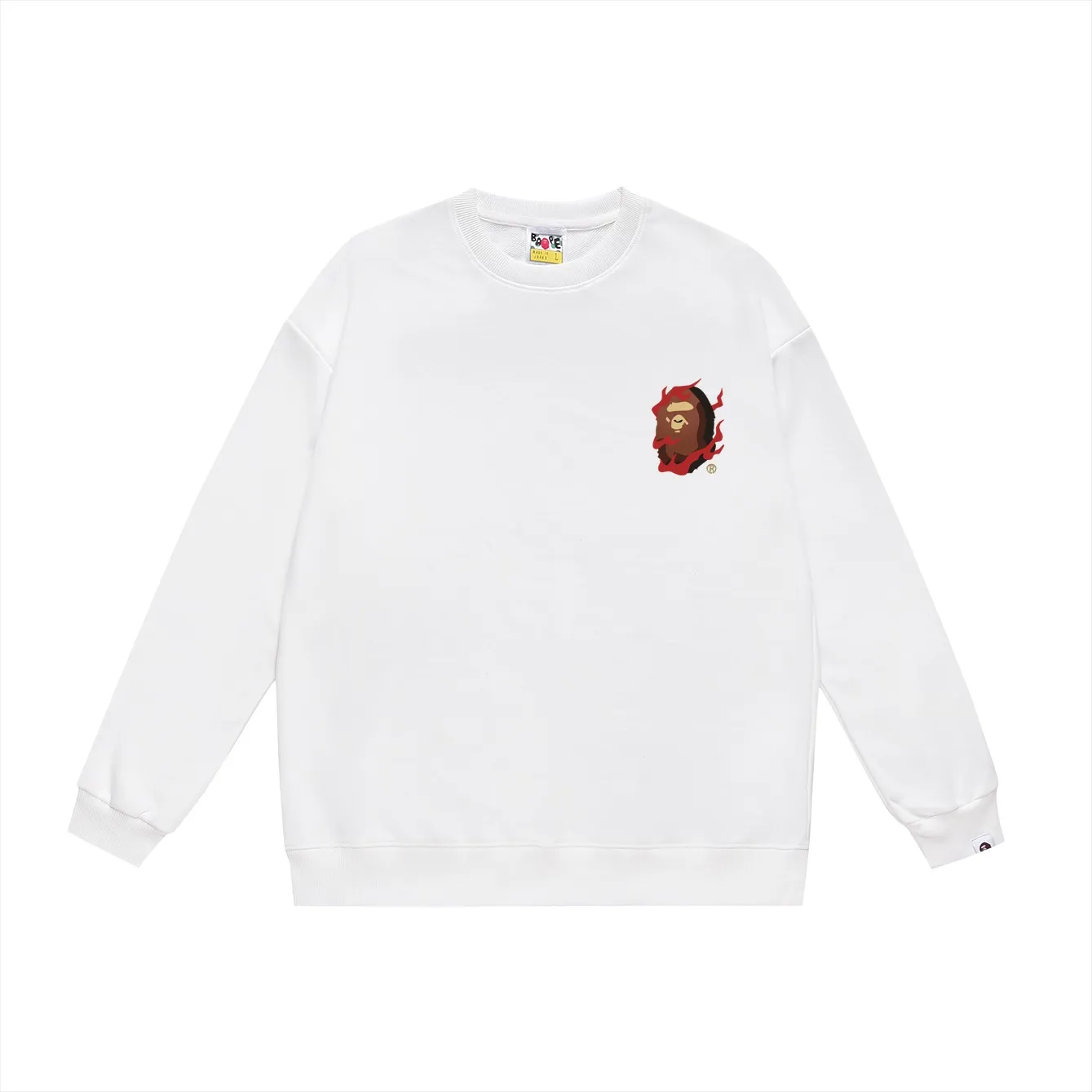 P150 model number SC444# terry 75 plus velvet 80 (top version) BAPE SOUVENIR RELAXED FIT souvenir ape-printed loose round-neck sweatshirt. Made of 350 grams of large terry (drop shoulder large version) fabric. The texture is soft and non-pilling. Imported environmentally friendly printing glue. The pattern is bright and three-dimensional. The quality is the same for men and women. The upper body is trendy. Color: black white gray Size: S M L XL XXL