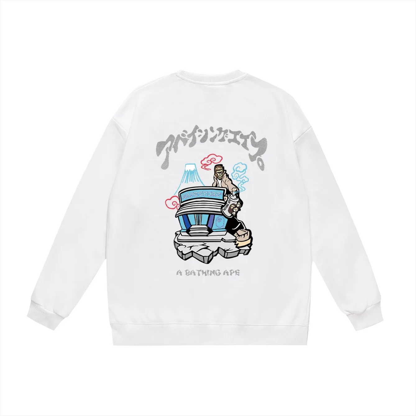 P150 model number SC444# terry 75 plus velvet 80 (top version) BAPE SOUVENIR RELAXED FIT souvenir ape-printed loose round-neck sweatshirt. Made of 350 grams of large terry (drop shoulder large version) fabric. The texture is soft and non-pilling. Imported environmentally friendly printing glue. The pattern is bright and three-dimensional. The quality is the same for men and women. The upper body is trendy. Color: black white gray Size: S M L XL XXL