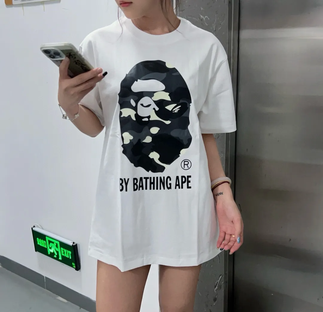 💰140 BAPECITY CAMO APE TEE luminous camouflage letter print 280g weight linen cotton fabric ZP version couple model: S-XXL [black gray white gray black black white black]