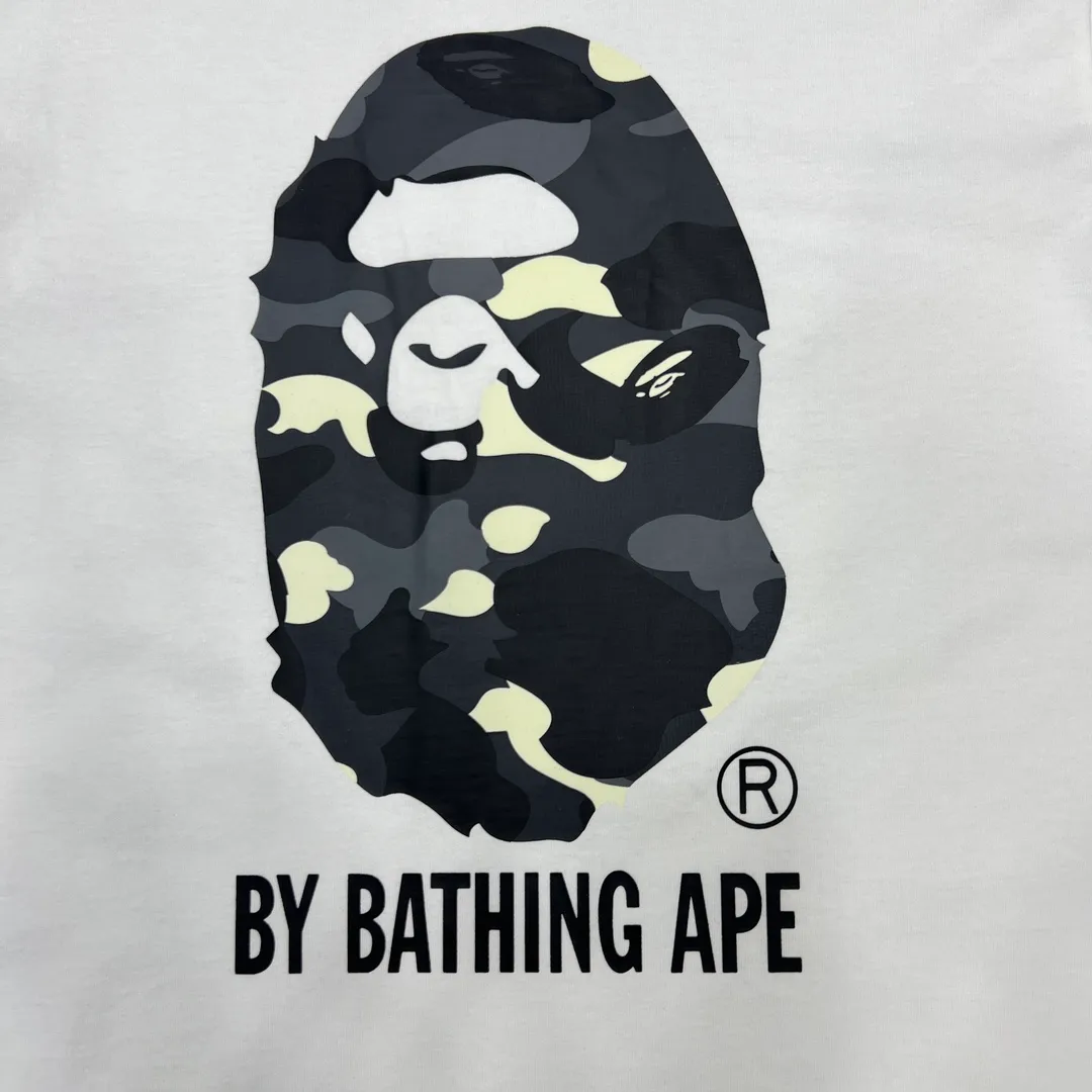 💰140 BAPECITY CAMO APE TEE luminous camouflage letter print 280g weight linen cotton fabric ZP version couple model: S-XXL [black gray white gray black black white black]