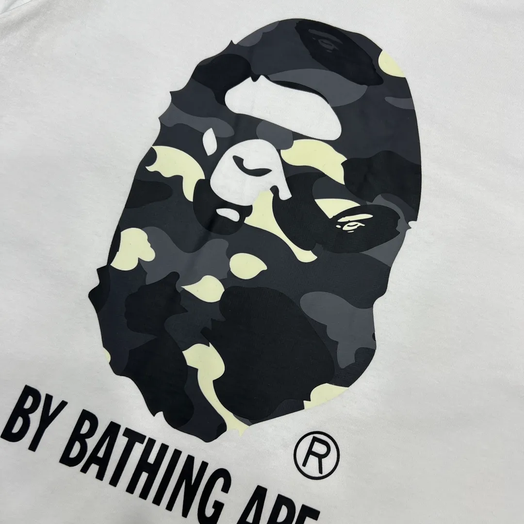 💰140 BAPECITY CAMO APE TEE luminous camouflage letter print 280g weight linen cotton fabric ZP version couple model: S-XXL [black gray white gray black black white black]