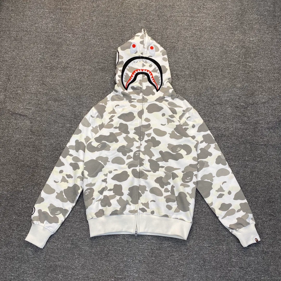 💰400 BAPE Classic black and white luminous camouflage shark zipper hooded sweatshirt Top-notch custom fabrics Complete labels Super exquisite workmanship details Couple style: S—XXL [Black White]