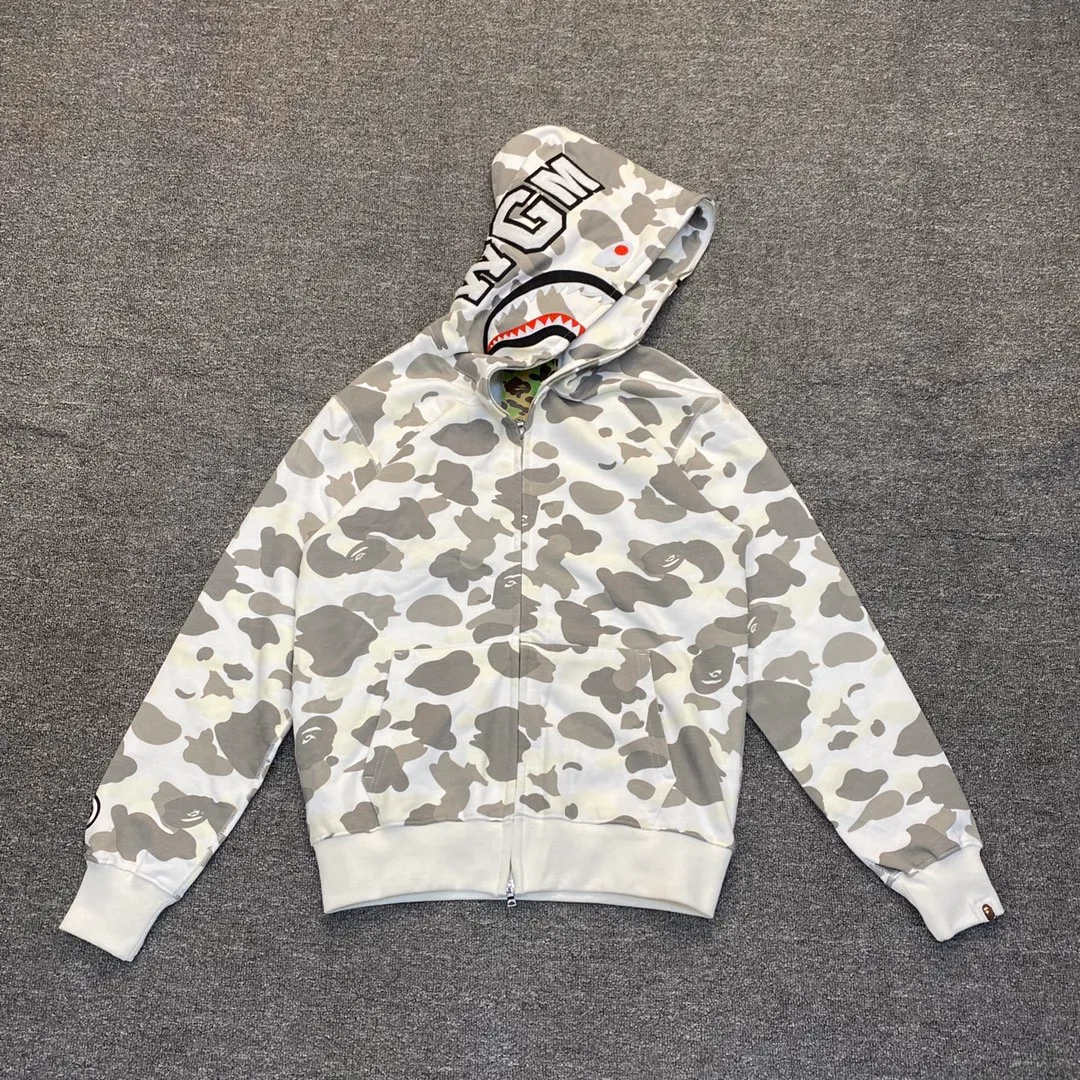 💰400 BAPE Classic black and white luminous camouflage shark zipper hooded sweatshirt Top-notch custom fabrics Complete labels Super exquisite workmanship details Couple style: S—XXL [Black White]