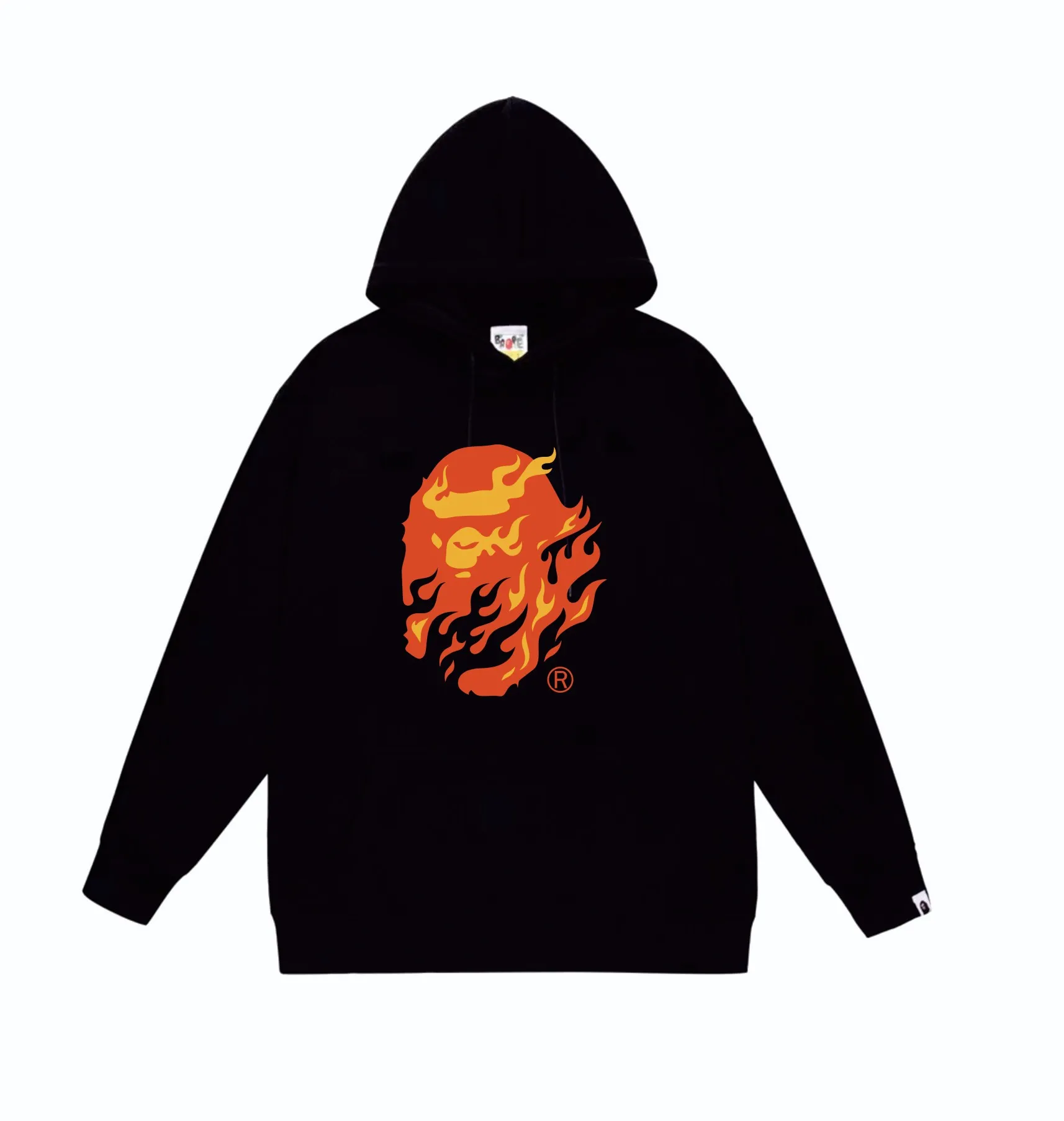 P160 model number SC828# terry 80 plus velvet 90 (top version) BAPE SS24 flame ape head print hooded sweatshirt Made of 380g large terry (drop shoulder large version) fabric, soft texture and no pilling Imported environmentally friendly printing glue The pattern is bright and three-dimensional Quality 💥Same style for men and women The upper body is trendy Color: Black White Gray Size: S M L XL XXL