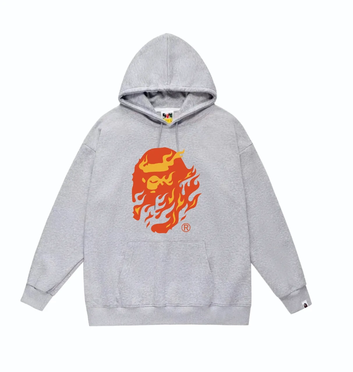 P160 model number SC828# terry 80 plus velvet 90 (top version) BAPE SS24 flame ape head print hooded sweatshirt Made of 380g large terry (drop shoulder large version) fabric, soft texture and no pilling Imported environmentally friendly printing glue The pattern is bright and three-dimensional Quality 💥Same style for men and women The upper body is trendy Color: Black White Gray Size: S M L XL XXL