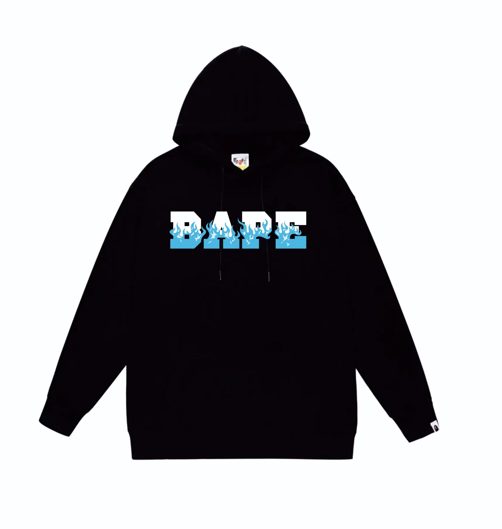 P160 model number SC837# terry 80 plus velvet 90 (top version) BAPE flame letter print pattern hooded sweatshirt. Made of 380 grams of large terry (drop shoulder large version) fabric. The texture is soft and non-pilling. Imported environmentally friendly printing glue. The pattern is bright and three-dimensional. Quality 💥Same style for men and women. The upper body is trendy. Color: black white gray Size: S M L XL XXL