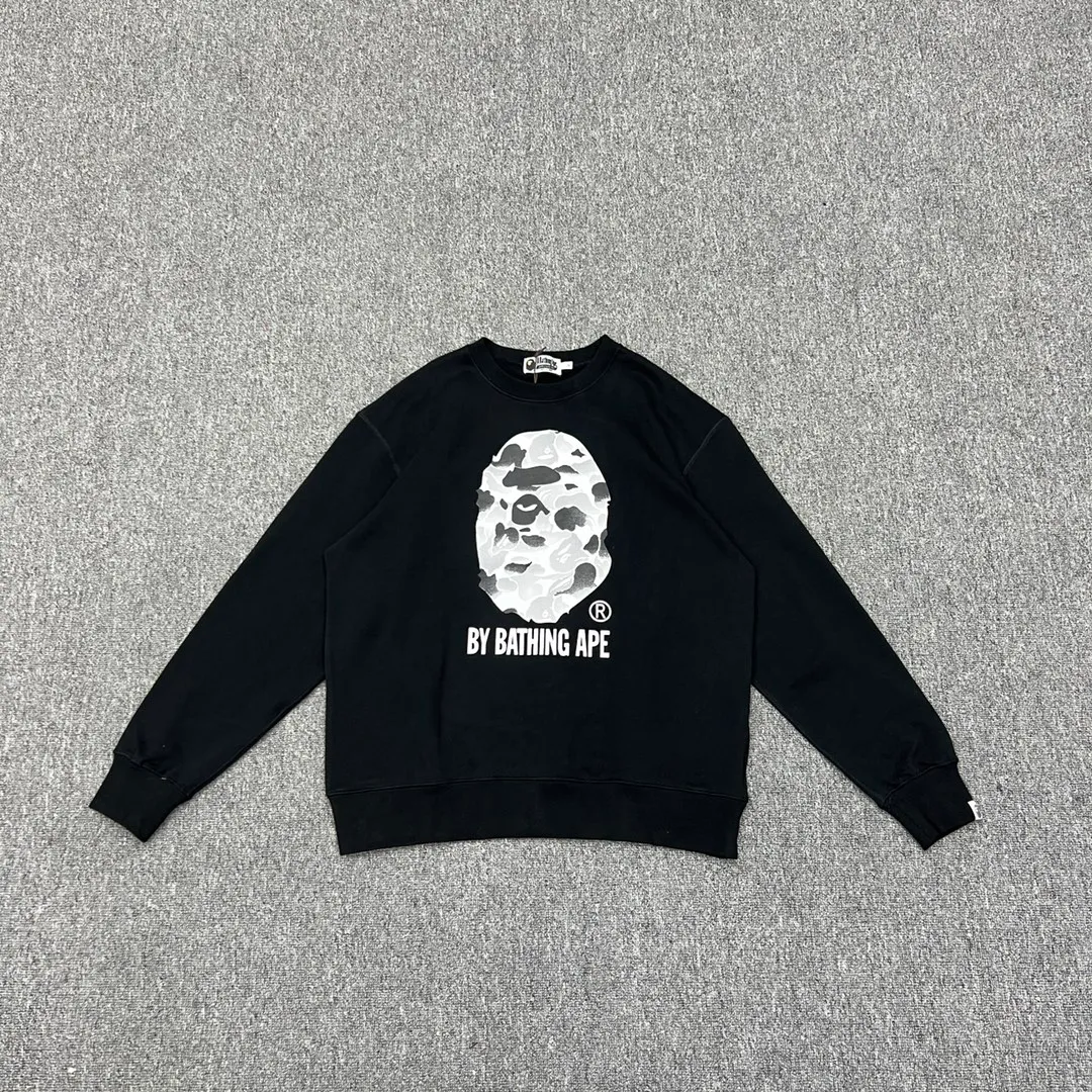 💰250 Bape 11th Anniversary Ink Camouflage Ape Head Letter Print Customized Fabric High Quality Couple Style: S—XXL [Gray Black]