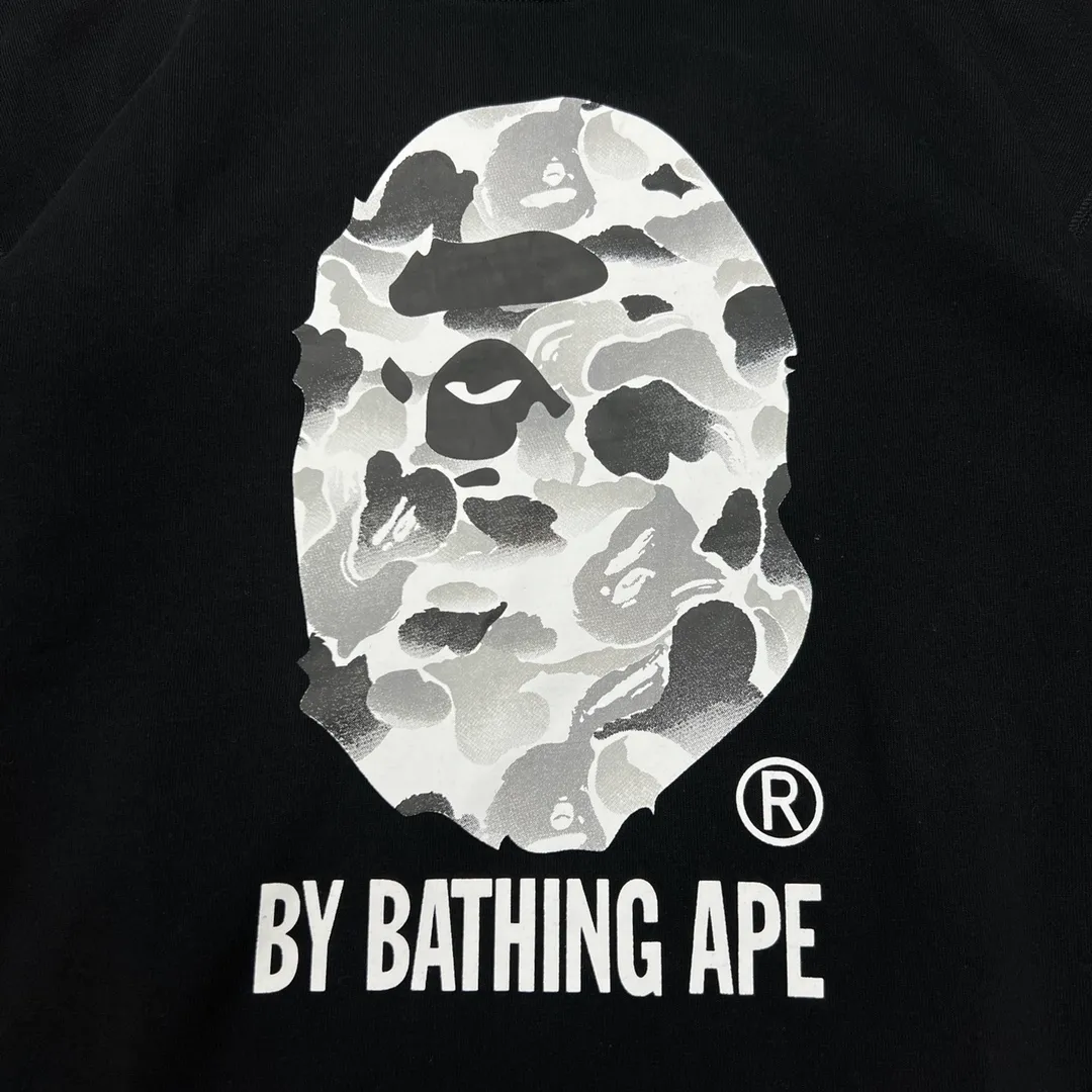 💰250 Bape 11th Anniversary Ink Camouflage Ape Head Letter Print Customized Fabric High Quality Couple Style: S—XXL [Gray Black]