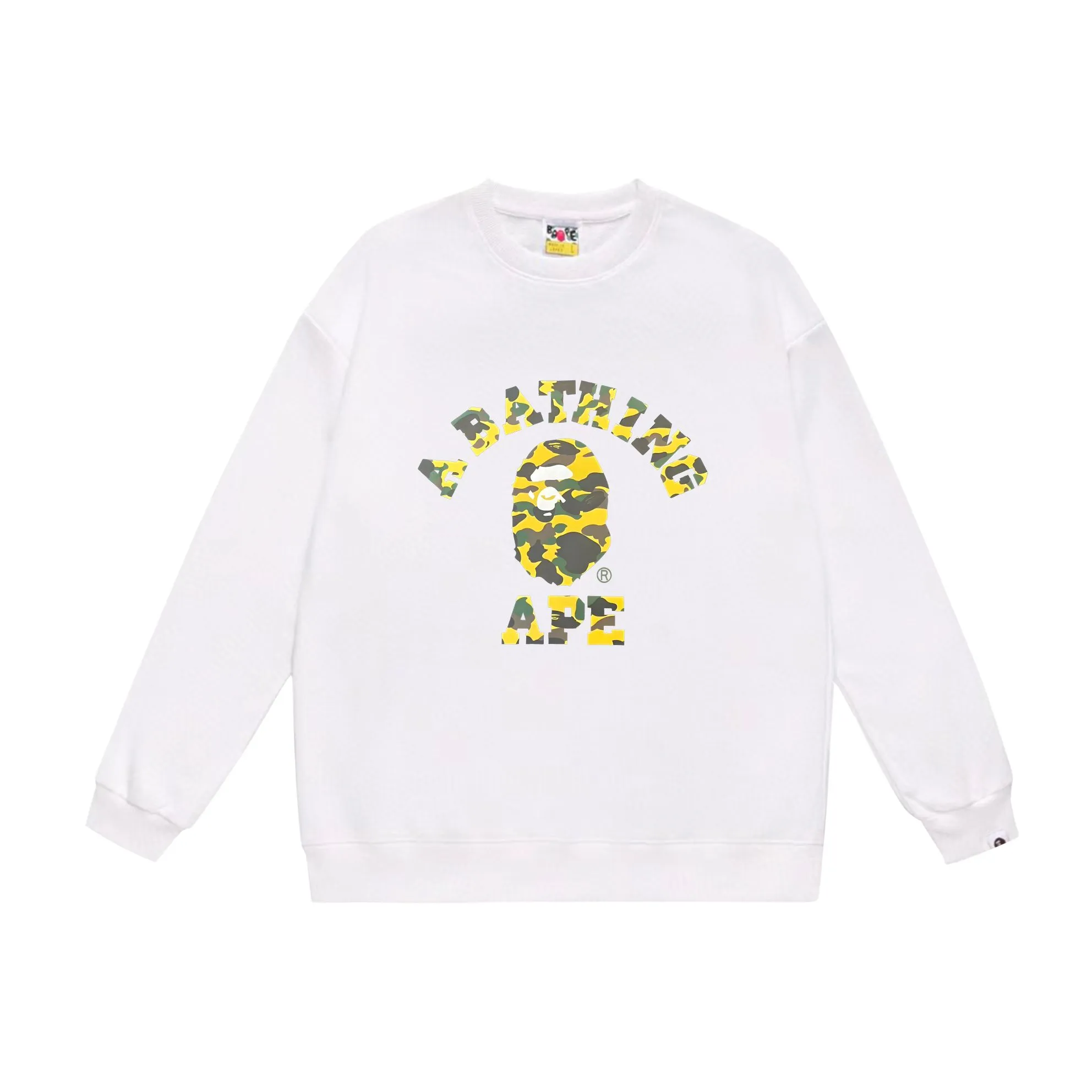 P170 model number SC549# terry 80 plus velvet 85 (top version) BAPE camouflage ape head letter print pattern round neck sweatshirt Made of 350g large terry (drop shoulder large version) fabric, soft texture and no pilling Imported environmentally friendly printing glue, bright and three-dimensional pattern, quality 💥Same style for men and women, the upper body is fashionable Color: black camouflage white camouflage gray camouflage black and red white red gray red black blue white blue Gray blue Black purple White purple Gray purple Black and yellow White and yellow Gray and yellow Size: S M L XL XXL