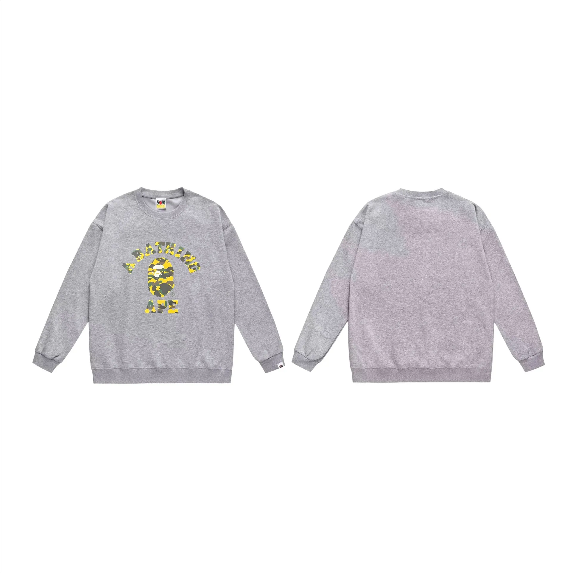 P170 model number SC549# terry 80 plus velvet 85 (top version) BAPE camouflage ape head letter print pattern round neck sweatshirt Made of 350g large terry (drop shoulder large version) fabric, soft texture and no pilling Imported environmentally friendly printing glue, bright and three-dimensional pattern, quality 💥Same style for men and women, the upper body is fashionable Color: black camouflage white camouflage gray camouflage black and red white red gray red black blue white blue Gray blue Black purple White purple Gray purple Black and yellow White and yellow Gray and yellow Size: S M L XL XXL