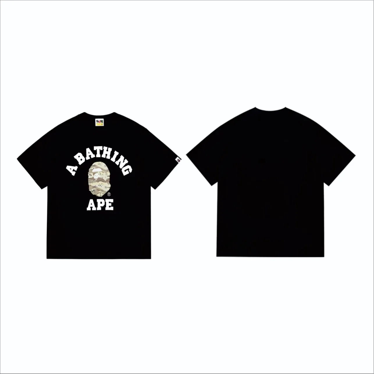 SC243#p110💰 (top version) BAPE desert ape head letter printed short-sleeved T-shirt Made of 260 grams of high-quality high-weave pure cotton fabric, double yarn combed, soft and non-pilling texture, imported environmentally friendly printing glue, bright and three-dimensional pattern, quality 💥Same style for men and women, the upper body is trendy Color: black and yellow, white and yellow, black and gray, white and gray Size: S M L XL XXL