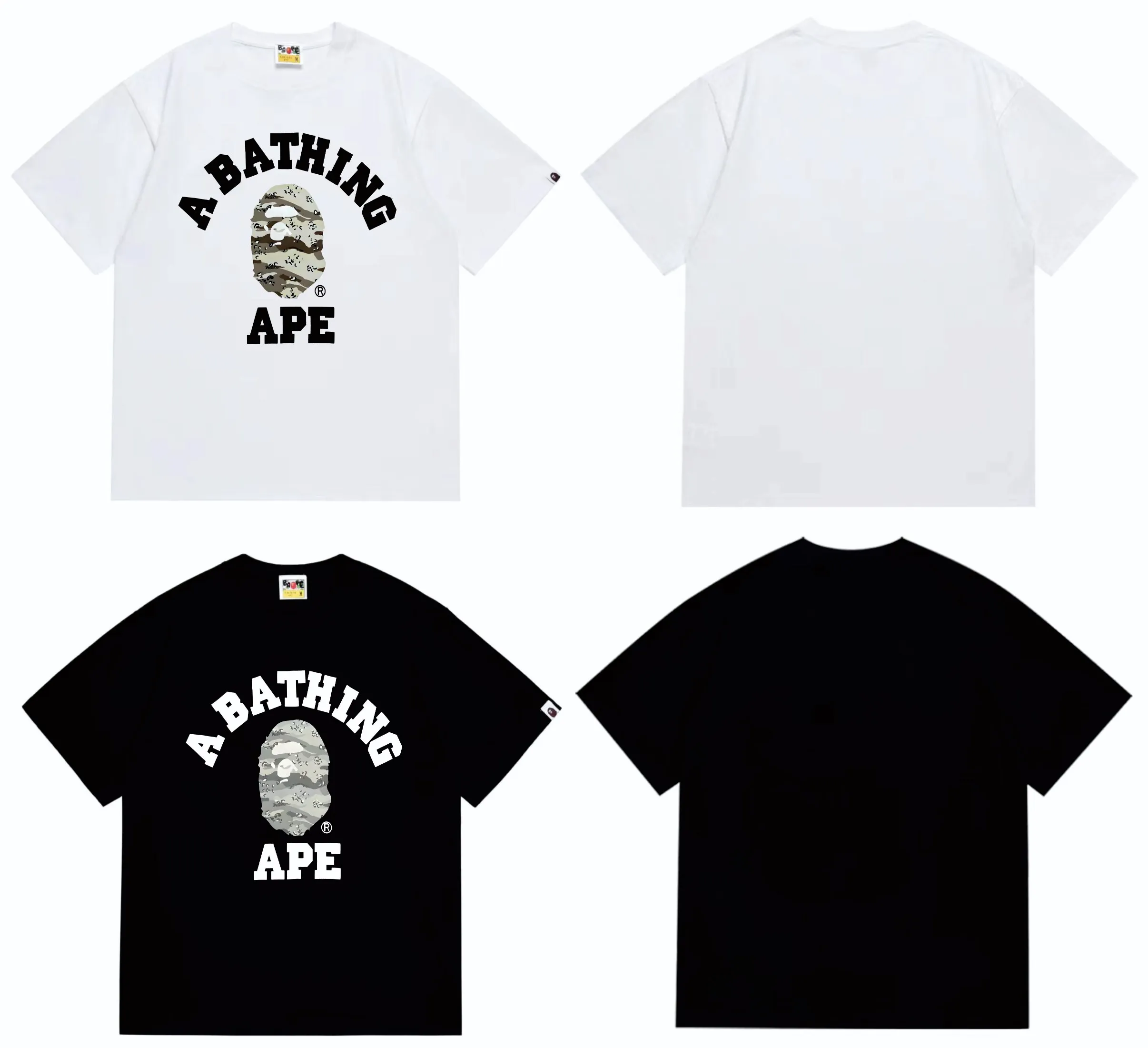 SC243#p110💰 (top version) BAPE desert ape head letter printed short-sleeved T-shirt Made of 260 grams of high-quality high-weave pure cotton fabric, double yarn combed, soft and non-pilling texture, imported environmentally friendly printing glue, bright and three-dimensional pattern, quality 💥Same style for men and women, the upper body is trendy Color: black and yellow, white and yellow, black and gray, white and gray Size: S M L XL XXL