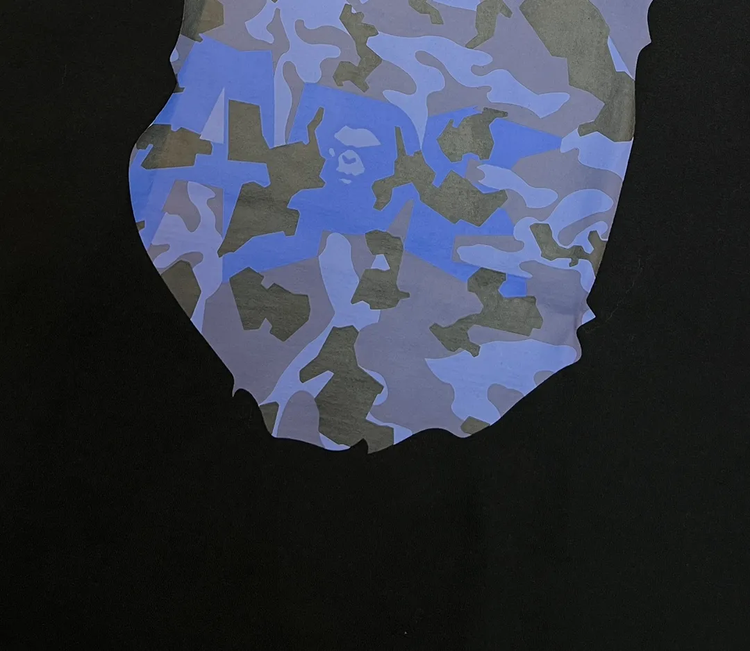 💰140 BAPE letter desert camouflage ape head double-sided printed short-sleeved T-shirt 280g weight linen cotton fabric Couple style: S-XXL [black apricot, white apricot, black blue, white blue]