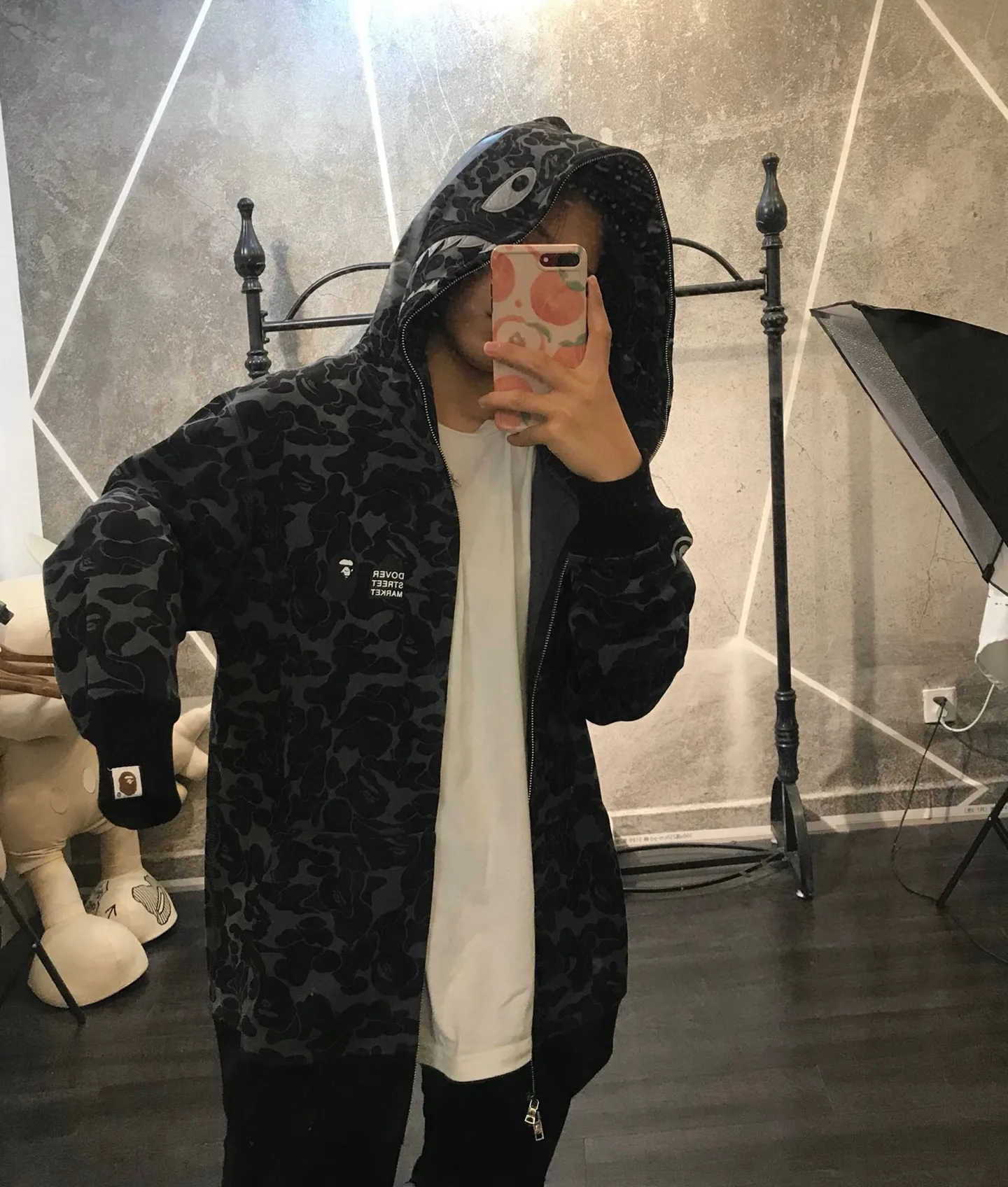 💰380 Dover Street Market Bape DSM 15th Anniversary Ginza Limited Camouflage Shark Sweatshirt Hoodie Couple Style: S—XXL [Gray]