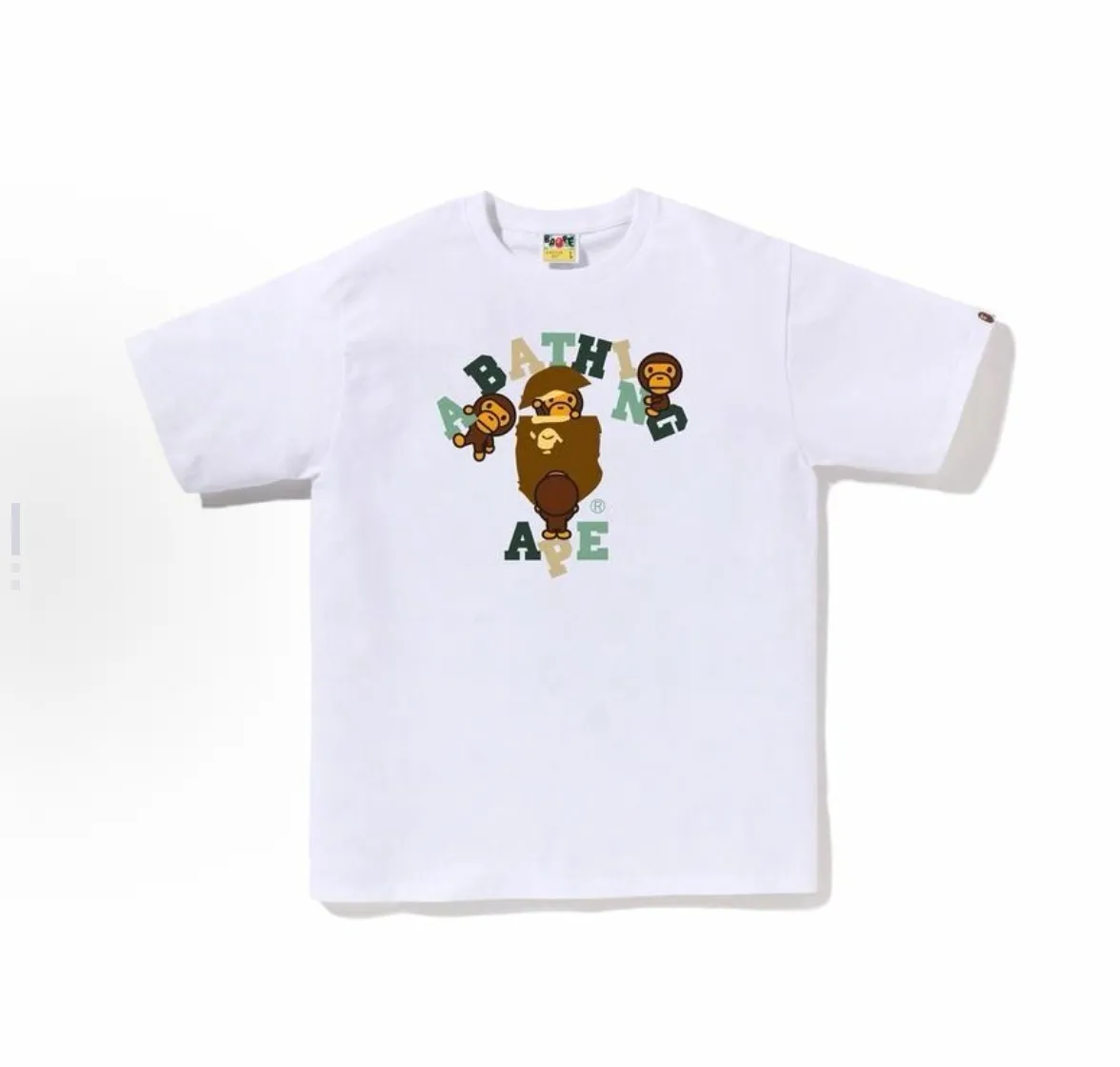 P110 001117 Ma Siwei same style BAPE FW23 ape-man and monkey pattern letter printed short-sleeved T-shirt, same style for men and women, size smlxlxxl, black and white