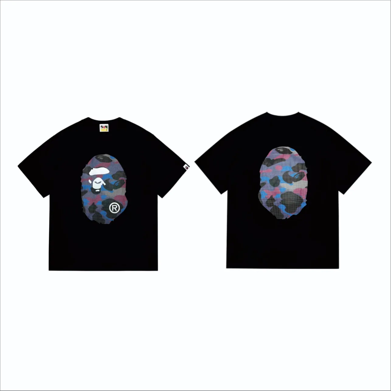 SC245#p110💰 (Top version) BAPE mesh camouflage ape head double-sided printed short-sleeved T-shirt Made of 260 grams of high-quality high-weave pure cotton fabric, double yarn combed, soft texture and no pilling Imported environmentally friendly printing glue, bright and three-dimensional pattern, quality 💥Same style for men and women, the upper body is fashionable Color: black white Size: S M L XL XXL