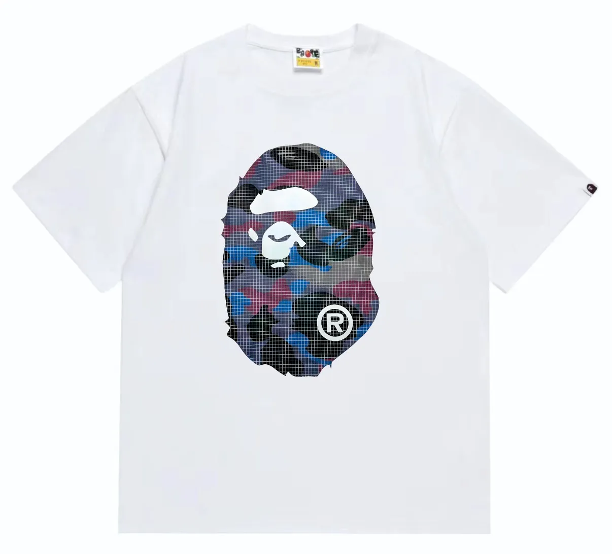SC245#p110💰 (Top version) BAPE mesh camouflage ape head double-sided printed short-sleeved T-shirt Made of 260 grams of high-quality high-weave pure cotton fabric, double yarn combed, soft texture and no pilling Imported environmentally friendly printing glue, bright and three-dimensional pattern, quality 💥Same style for men and women, the upper body is fashionable Color: black white Size: S M L XL XXL