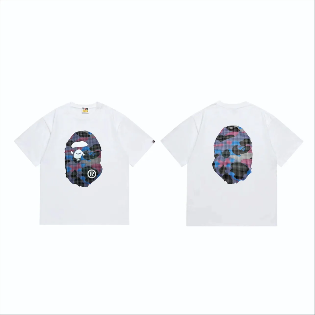 SC245#p110💰 (Top version) BAPE mesh camouflage ape head double-sided printed short-sleeved T-shirt Made of 260 grams of high-quality high-weave pure cotton fabric, double yarn combed, soft texture and no pilling Imported environmentally friendly printing glue, bright and three-dimensional pattern, quality 💥Same style for men and women, the upper body is fashionable Color: black white Size: S M L XL XXL