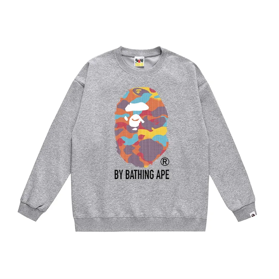 P170 model number SC317# terry 80 plus velvet 85 (top version) BAPE ape head letter printed round neck sweatshirt Made of 350g large terry (drop shoulder large version) fabric, soft and non-pilling, imported environmentally friendly printing glue, bright and three-dimensional pattern, quality 💥Same style for men and women, the upper body is fashionable Color: black white gray Size: S M L XL XXL