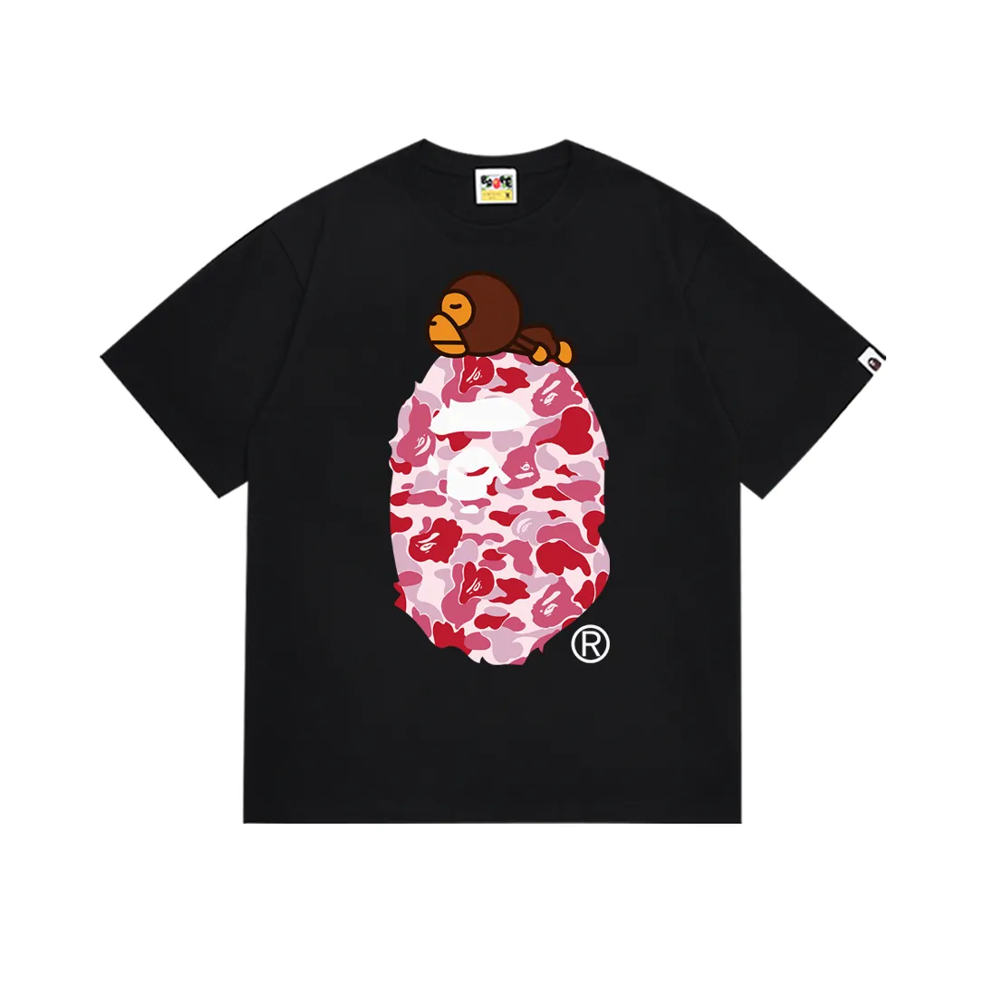 P110 SC048# (top version) BAPE camouflage ape head LOGO printed short-sleeved T-shirt Made of 260 grams of high-quality high-weave pure cotton fabric, double yarn combed, soft texture and no pilling Imported environmentally friendly printing glue, bright and three-dimensional pattern, quality 💥Same style for men and women, the upper body is fashionable Color: black green, white green, black pink, white powder, black blue, white blue Size: S M L XL XXL