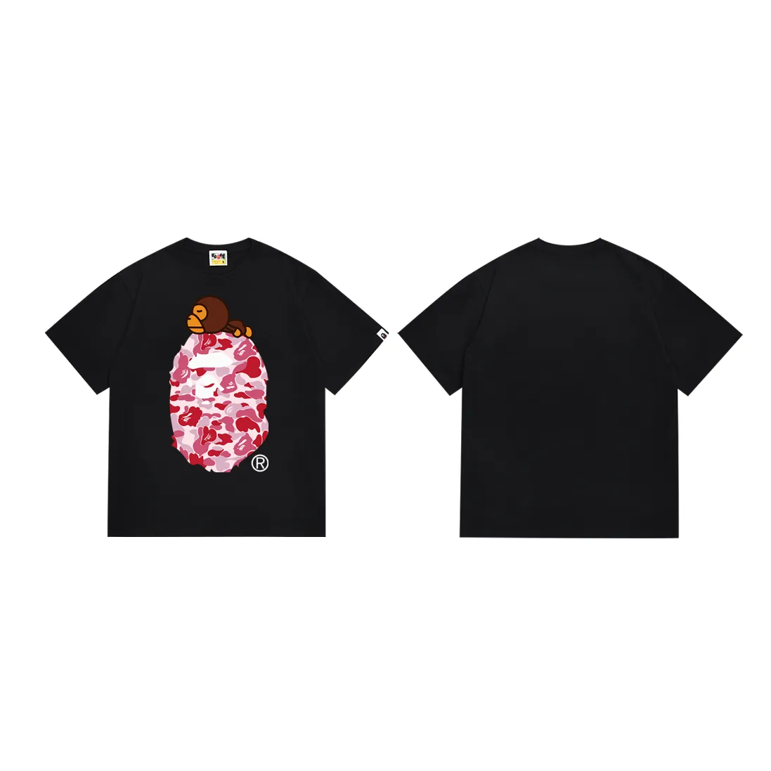 P110 SC048# (top version) BAPE camouflage ape head LOGO printed short-sleeved T-shirt Made of 260 grams of high-quality high-weave pure cotton fabric, double yarn combed, soft texture and no pilling Imported environmentally friendly printing glue, bright and three-dimensional pattern, quality 💥Same style for men and women, the upper body is fashionable Color: black green, white green, black pink, white powder, black blue, white blue Size: S M L XL XXL
