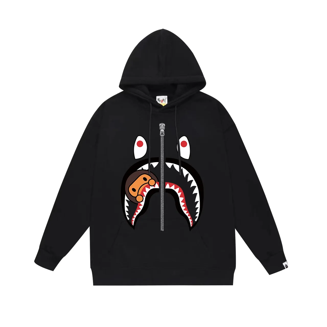 Model number SC669#terry p160 plus velvet p180💰 (top version) BAPE shark mouth monkey pattern printed hooded sweatshirt. Made of 380g large terry 430g silver fox velvet (drop shoulder large version) fabric. The texture is soft and non-pilling. Imported environmentally friendly printing glue. The pattern is bright and three-dimensional. Quality💥Same style for men and women. The upper body is trendy. Color: black white gray Size: S M L XL XXL