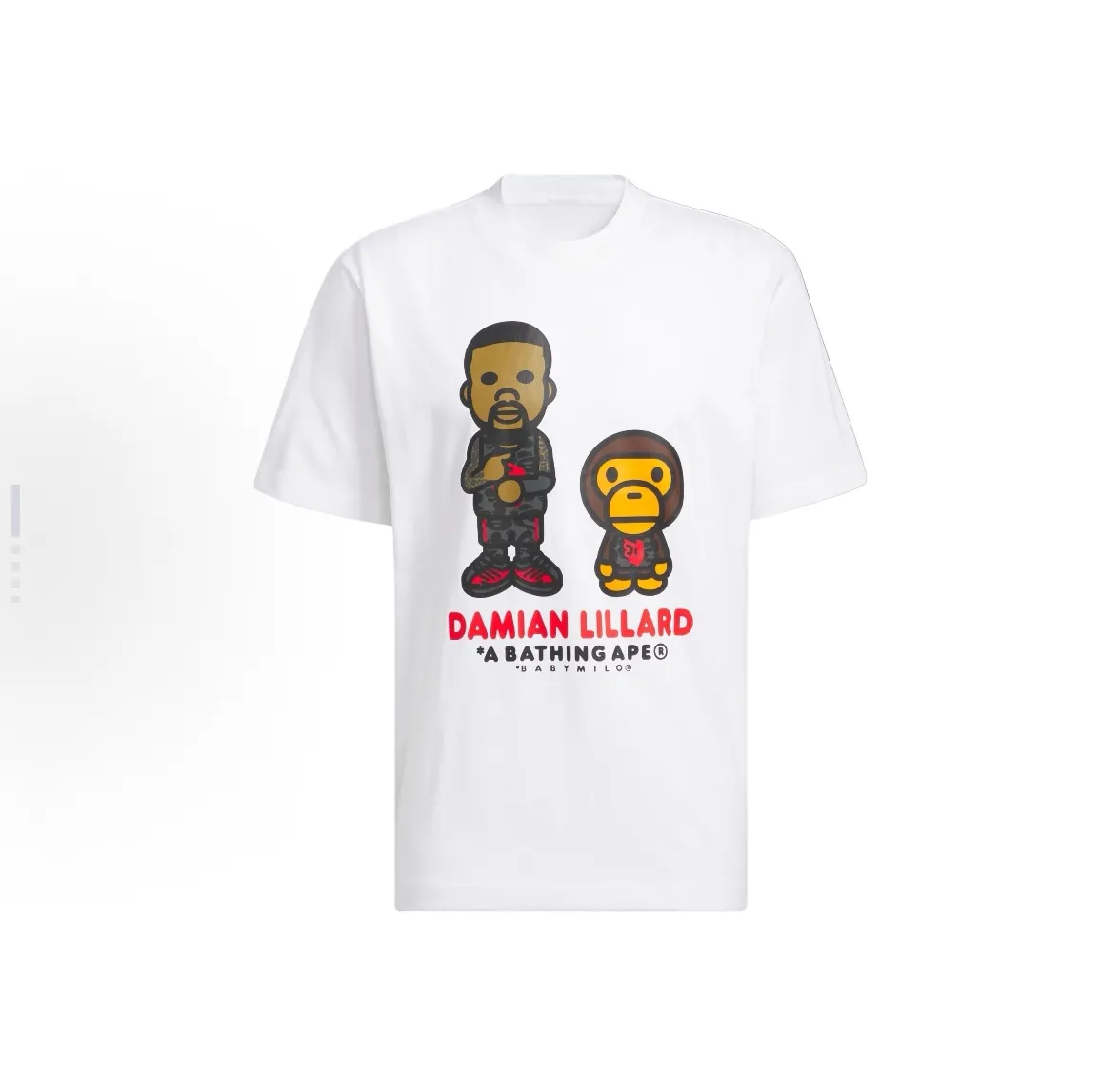 P110 001102 BAPE joint model Dame 9 FW24 Graphic brand logo Lillard cartoon animation short-sleeved T-shirt, same style for men and women, size smlxlxxl, white