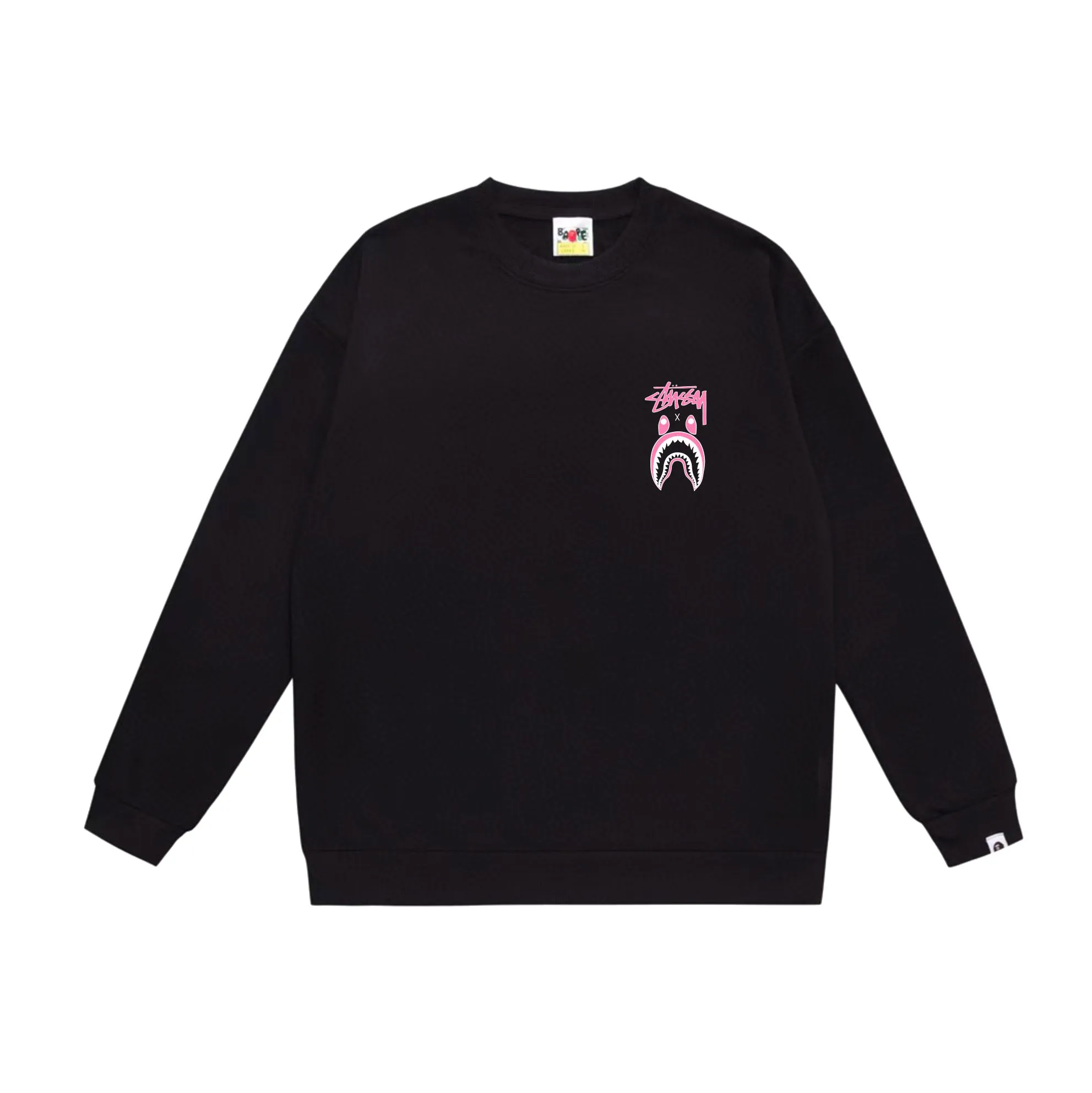 P150 model number SC504# terry 75 plus velvet 80 (top version) BAPE×STUSSY co-branded Stussy letter round neck sweatshirt Made of 350g large terry (drop shoulder large version) fabric, soft texture and no pilling Imported environmentally friendly printing glue The pattern is bright and three-dimensional Quality 💥Same style for men and women The upper body is fashionable Color: black white gray Size: S M L XL XXL