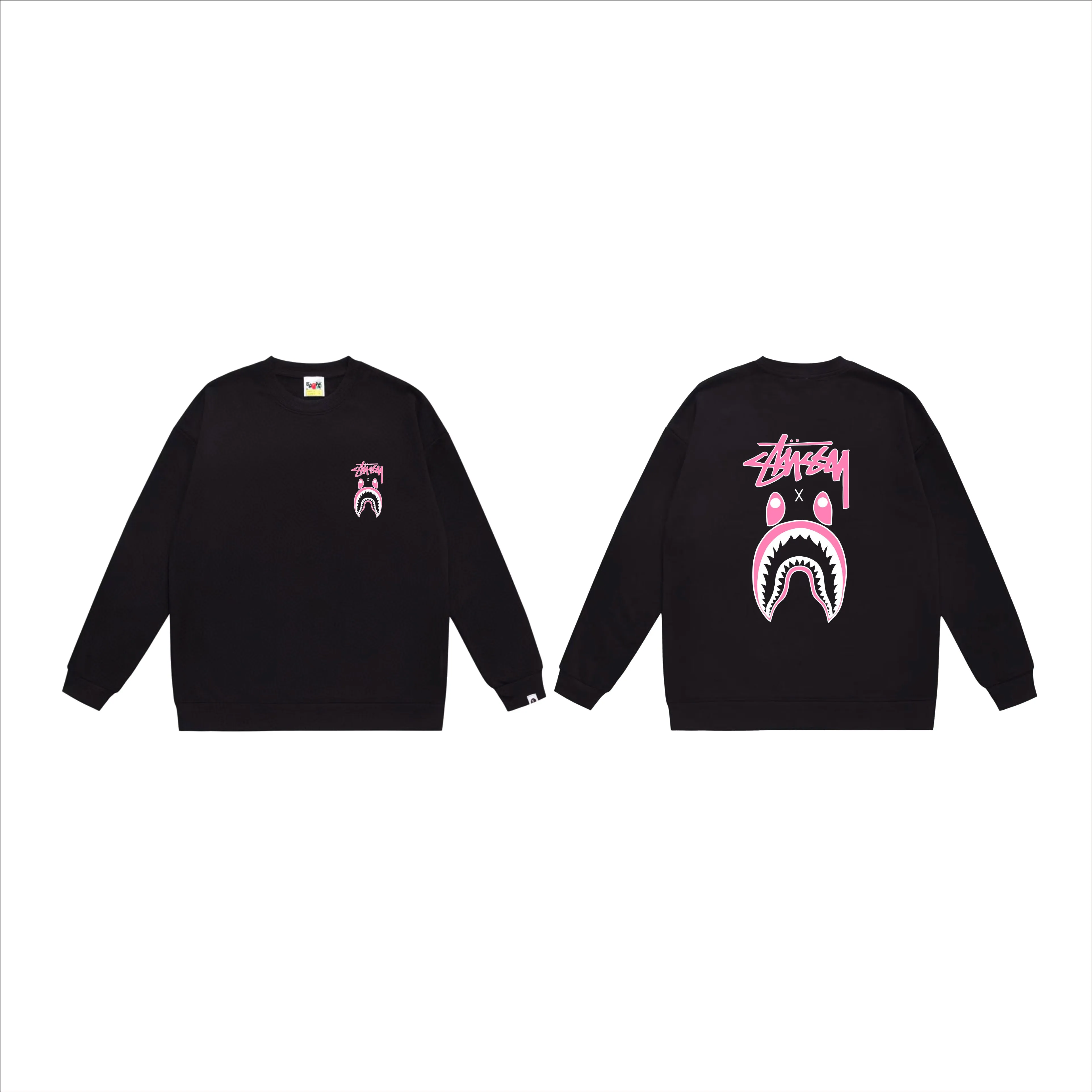 P150 model number SC504# terry 75 plus velvet 80 (top version) BAPE×STUSSY co-branded Stussy letter round neck sweatshirt Made of 350g large terry (drop shoulder large version) fabric, soft texture and no pilling Imported environmentally friendly printing glue The pattern is bright and three-dimensional Quality 💥Same style for men and women The upper body is fashionable Color: black white gray Size: S M L XL XXL