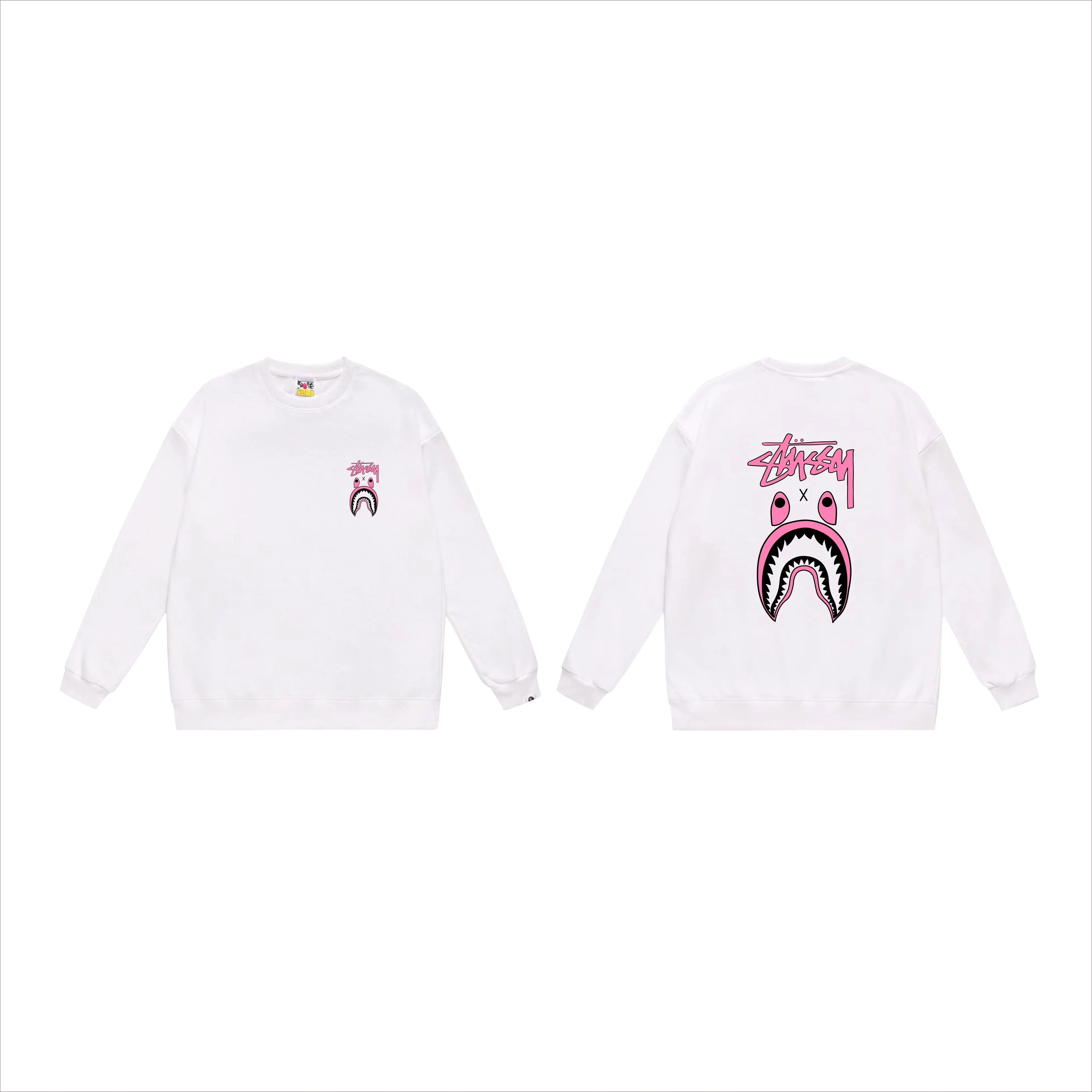 P150 model number SC504# terry 75 plus velvet 80 (top version) BAPE×STUSSY co-branded Stussy letter round neck sweatshirt Made of 350g large terry (drop shoulder large version) fabric, soft texture and no pilling Imported environmentally friendly printing glue The pattern is bright and three-dimensional Quality 💥Same style for men and women The upper body is fashionable Color: black white gray Size: S M L XL XXL