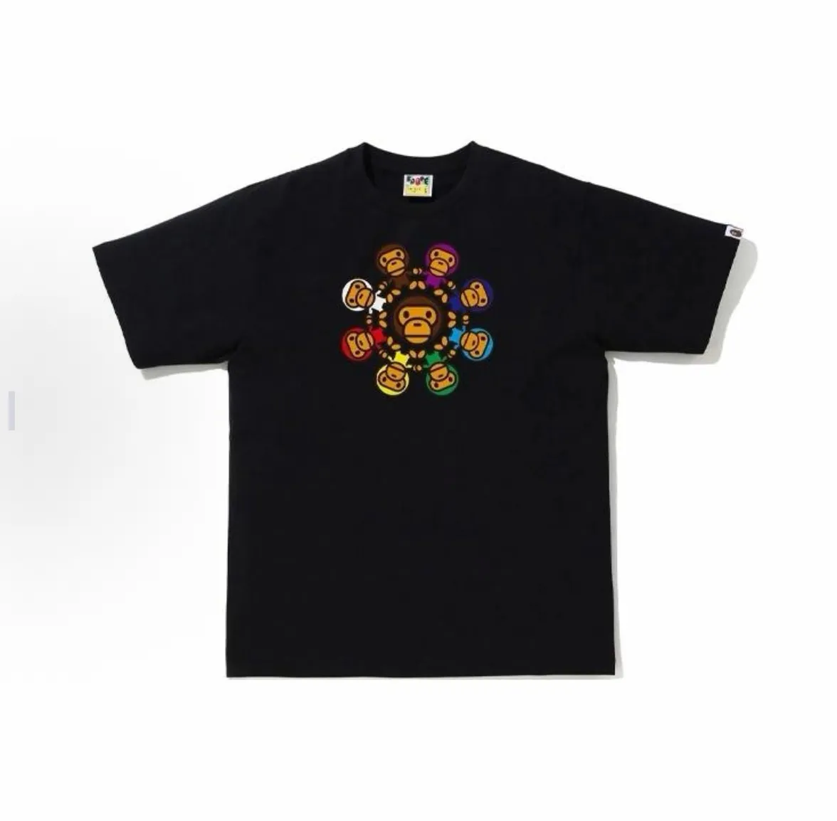 P110 001021 BAPE Milo circle printed short-sleeved T-shirt, same style for men and women, size smlxlxxl, black and white
