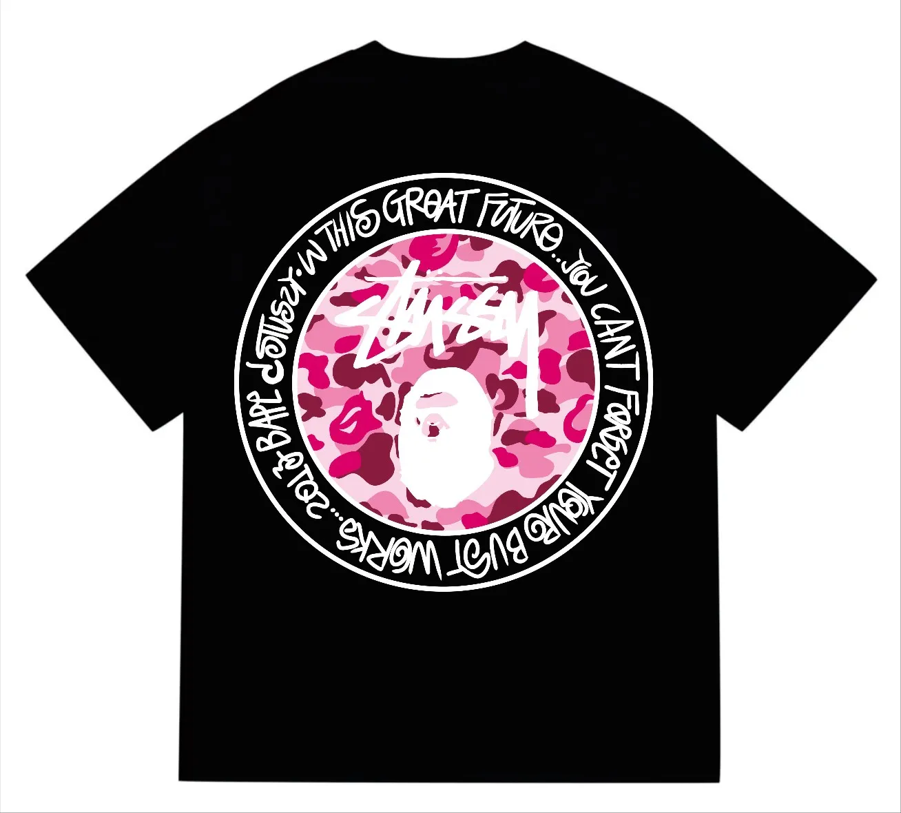 SC216#p110💰 (Top version) BAPE×Stussy co-branded Stussy letter ape print T-shirt Made of 260 grams of high-quality high-weave pure cotton fabric, double yarn combed, soft texture without pilling, imported environmentally friendly printing glue, bright and three-dimensional pattern, quality 💥Same style for men and women, the upper body is fashionable Color: black and white print, gray and white print, pink and white print, red and white print, white and black print, gray and black print, red and black print Pink and black print Size: S M L XL XXL