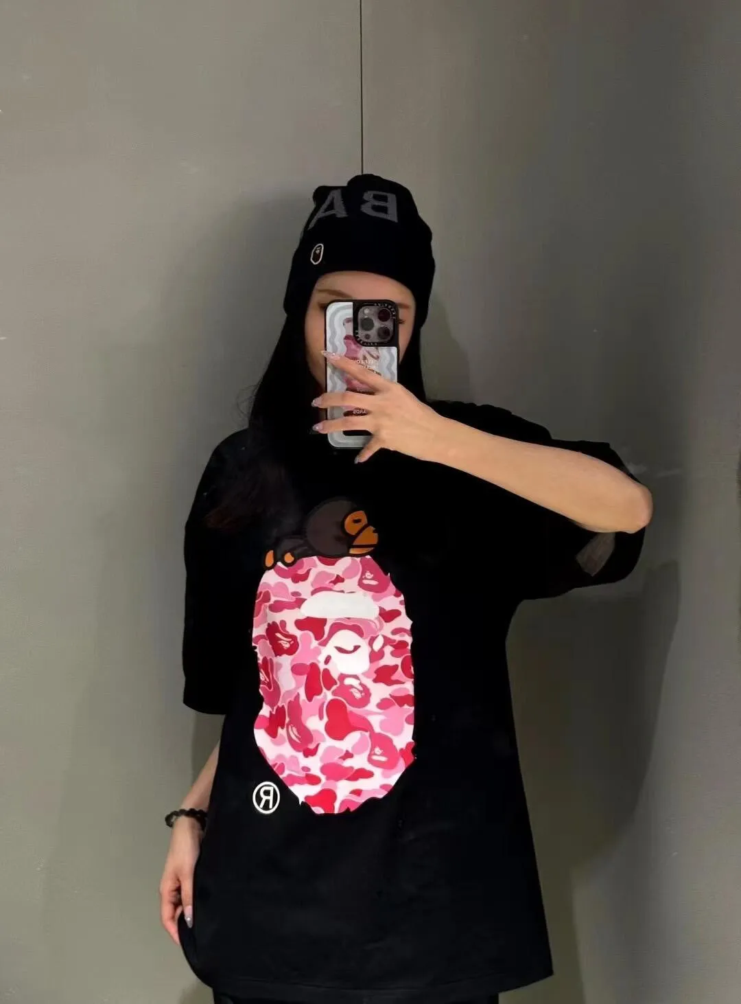 💰140 BAPE SS25 ABC CAMO series Cartoon ape orangutan pattern printing 280g weight linen cotton fabric ZP version Couple model: S-XXL [black pink white pink black blue white blue black green white green]
