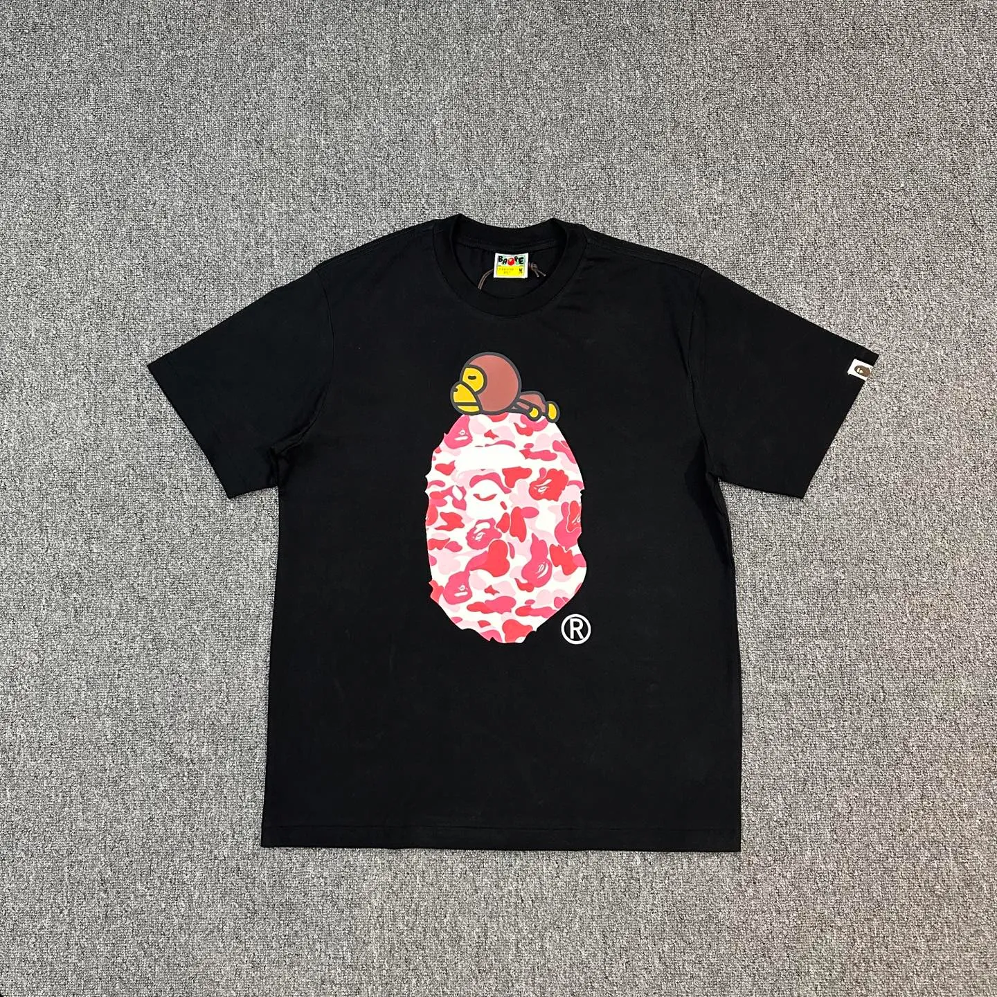 💰140 BAPE SS25 ABC CAMO series Cartoon ape orangutan pattern printing 280g weight linen cotton fabric ZP version Couple model: S-XXL [black pink white pink black blue white blue black green white green]