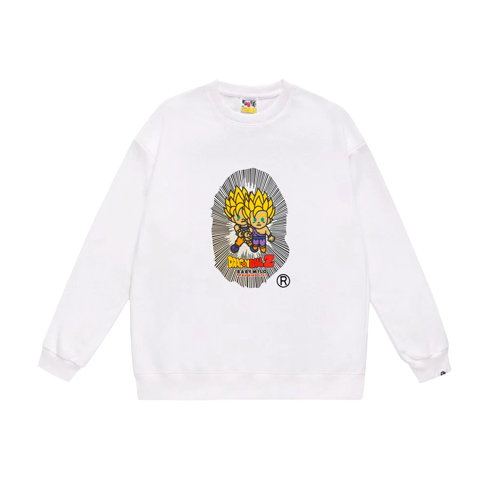 P170 model number SC555# terry 80 plus velvet 85 (top version) BAPE Dragon Ball co-branded Super Saiyan Great Ape human head printed pattern round neck sweatshirt Made of 350g large terry (drop shoulder large version) fabric, soft texture and no pilling Imported environmentally friendly printing glue The pattern is bright and three-dimensional Quality 💥Same style for men and women The upper body is trendy Color: black white gray Size: S M L XL XXL