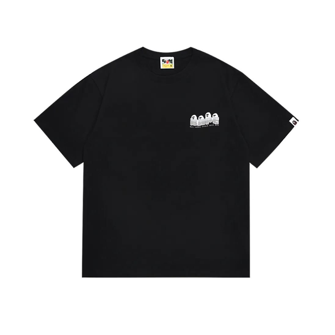 P110 SC019# (top version) BAPE ape head letter printed short-sleeved T-shirt Japanese trendy brand for men. Made of 260 grams of high-quality high-weave pure cotton fabric. Double yarn combed. The texture is soft and non-pilling. Imported environmentally friendly printing glue. The pattern is bright and three-dimensional. The quality is the same for men and women. The upper body is trendy. Color: black and white. Size: S. M L XL XXL
