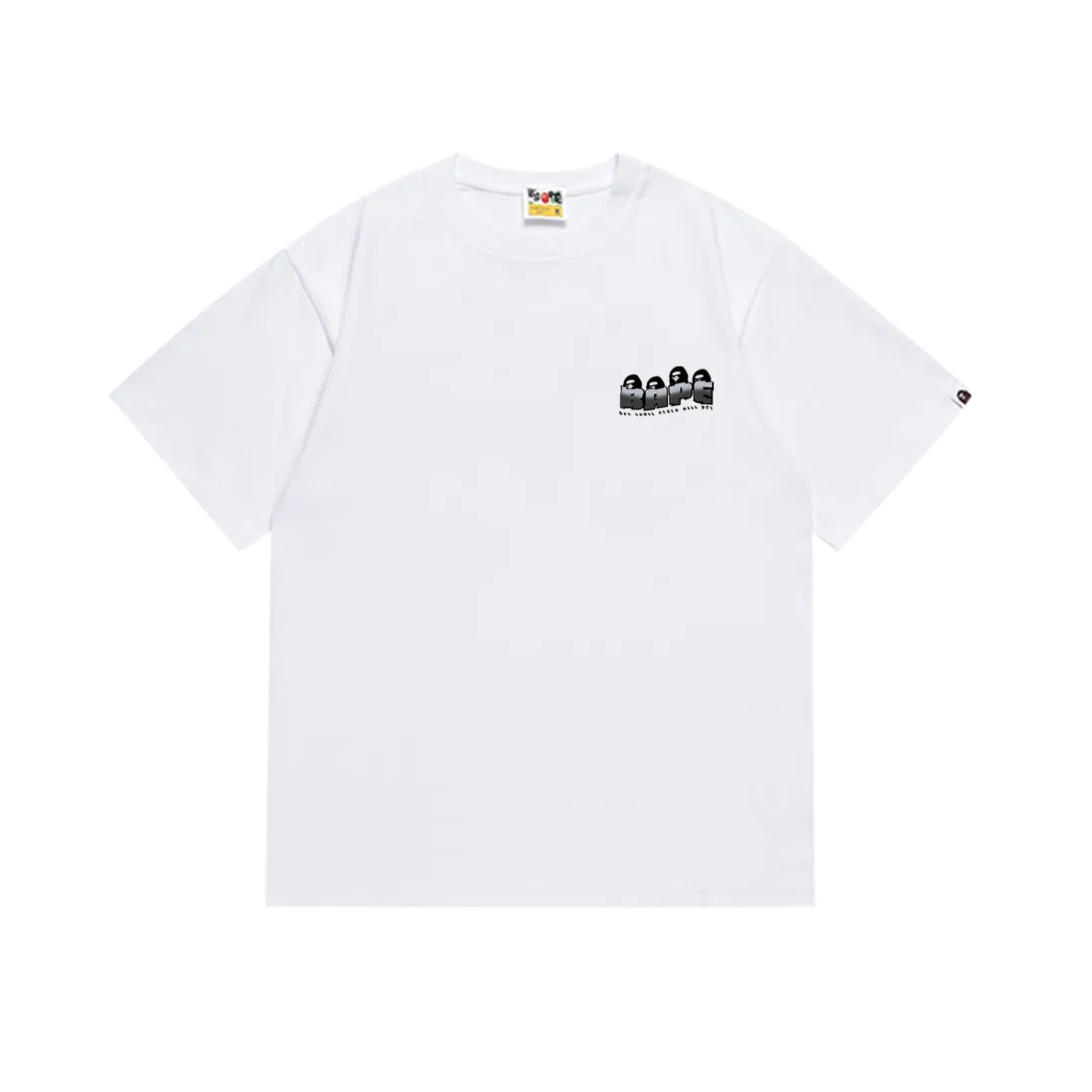P110 SC019# (top version) BAPE ape head letter printed short-sleeved T-shirt Japanese trendy brand for men. Made of 260 grams of high-quality high-weave pure cotton fabric. Double yarn combed. The texture is soft and non-pilling. Imported environmentally friendly printing glue. The pattern is bright and three-dimensional. The quality is the same for men and women. The upper body is trendy. Color: black and white. Size: S. M L XL XXL