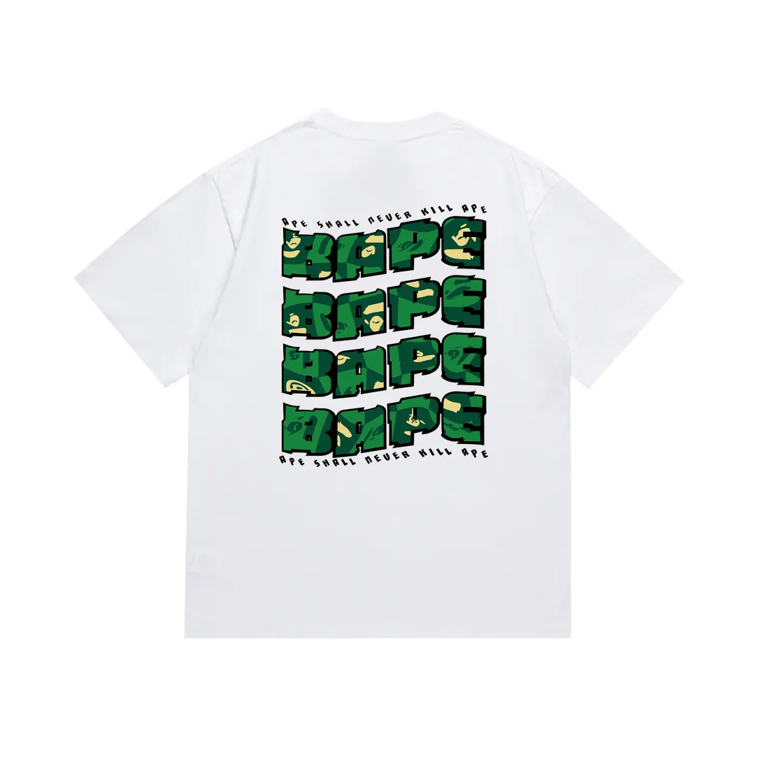 P110 SC019# (top version) BAPE ape head letter printed short-sleeved T-shirt Japanese trendy brand for men. Made of 260 grams of high-quality high-weave pure cotton fabric. Double yarn combed. The texture is soft and non-pilling. Imported environmentally friendly printing glue. The pattern is bright and three-dimensional. The quality is the same for men and women. The upper body is trendy. Color: black and white. Size: S. M L XL XXL