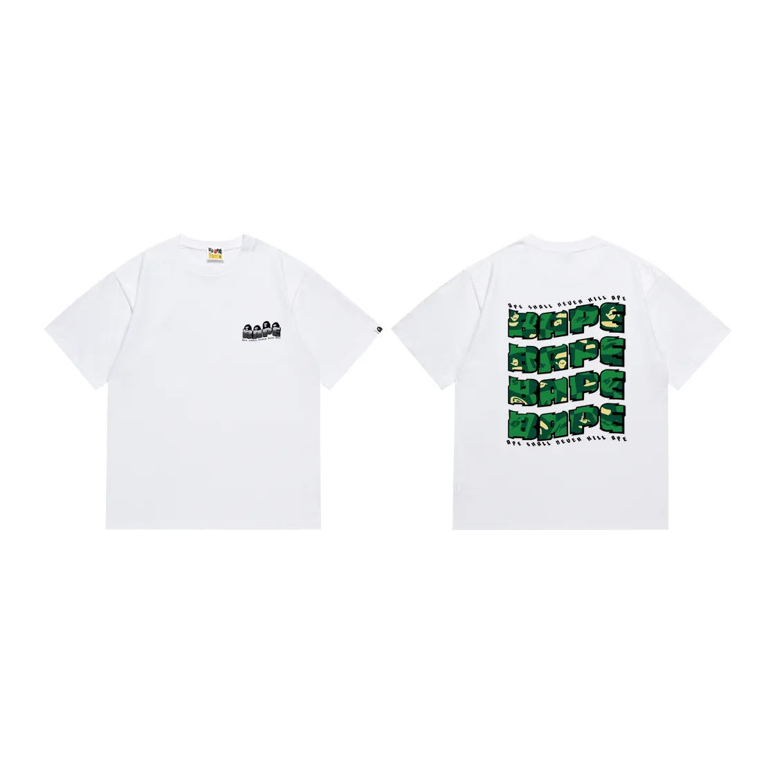 P110 SC019# (top version) BAPE ape head letter printed short-sleeved T-shirt Japanese trendy brand for men. Made of 260 grams of high-quality high-weave pure cotton fabric. Double yarn combed. The texture is soft and non-pilling. Imported environmentally friendly printing glue. The pattern is bright and three-dimensional. The quality is the same for men and women. The upper body is trendy. Color: black and white. Size: S. M L XL XXL