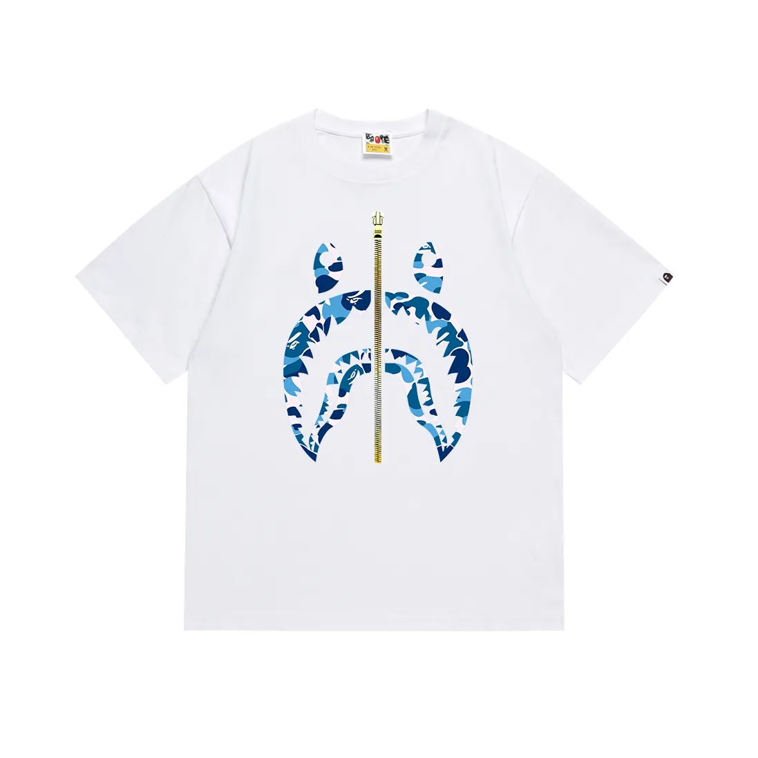 SC089#p110💰 (Top version) BAPE camouflage shark zipper print pattern solid color short-sleeved T-shirt Made of 260 grams of high-quality high-weave pure cotton fabric, double yarn combed, soft and non-pilling texture, imported environmentally friendly printing glue, bright and three-dimensional pattern, quality 💥Same style for men and women, the upper body is fashionable Color: black green white green black red white red black blue white blue Size: S M L XL XXL